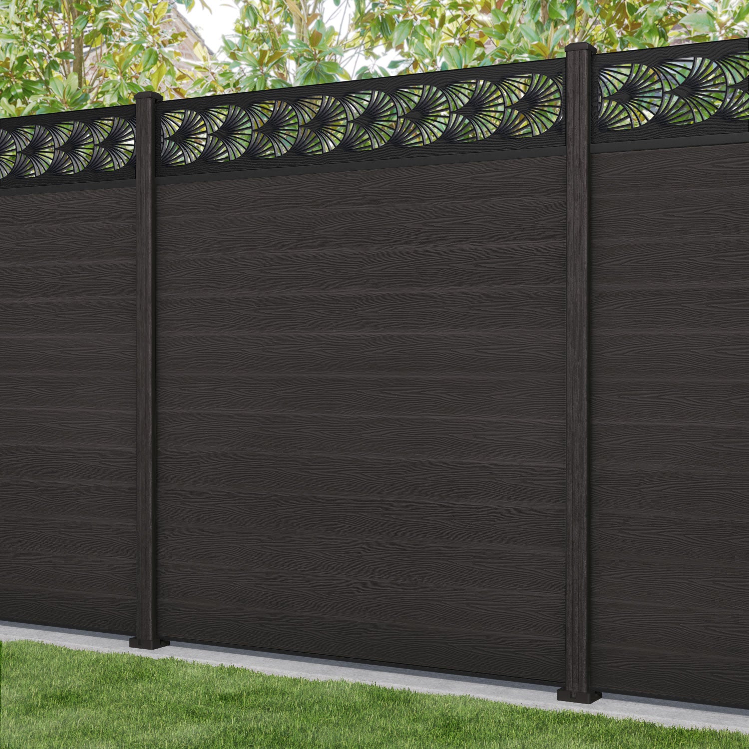 Classic Laurel Fence Panel - Dark Oak - with our composite posts