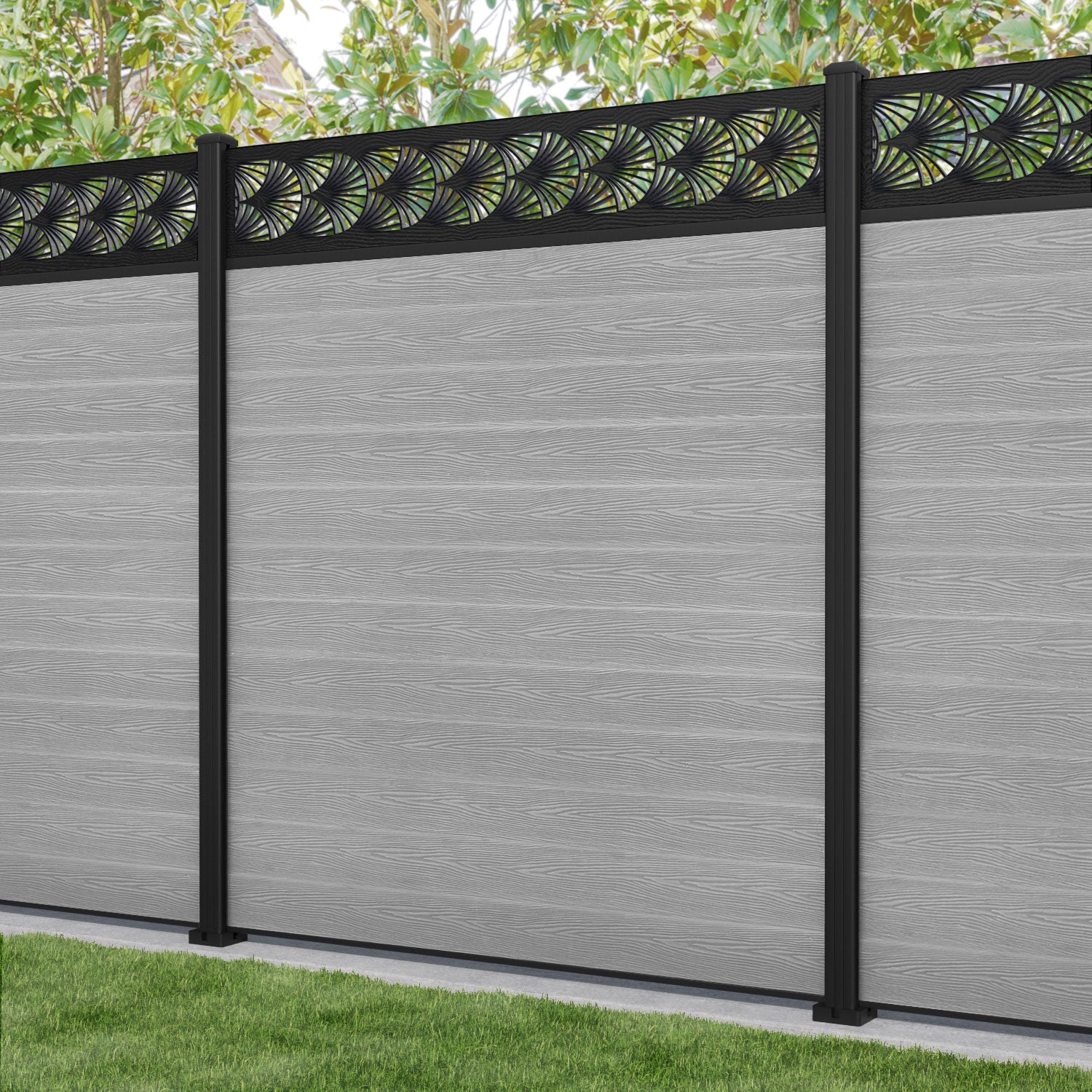 Classic Laurel Fence Panel - Light Grey - with our aluminium posts
