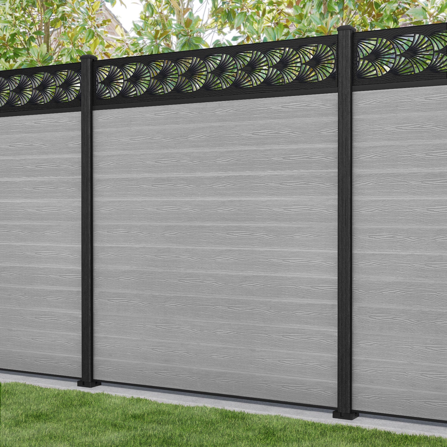Classic Laurel Fence Panel - Light Grey - with our composite posts