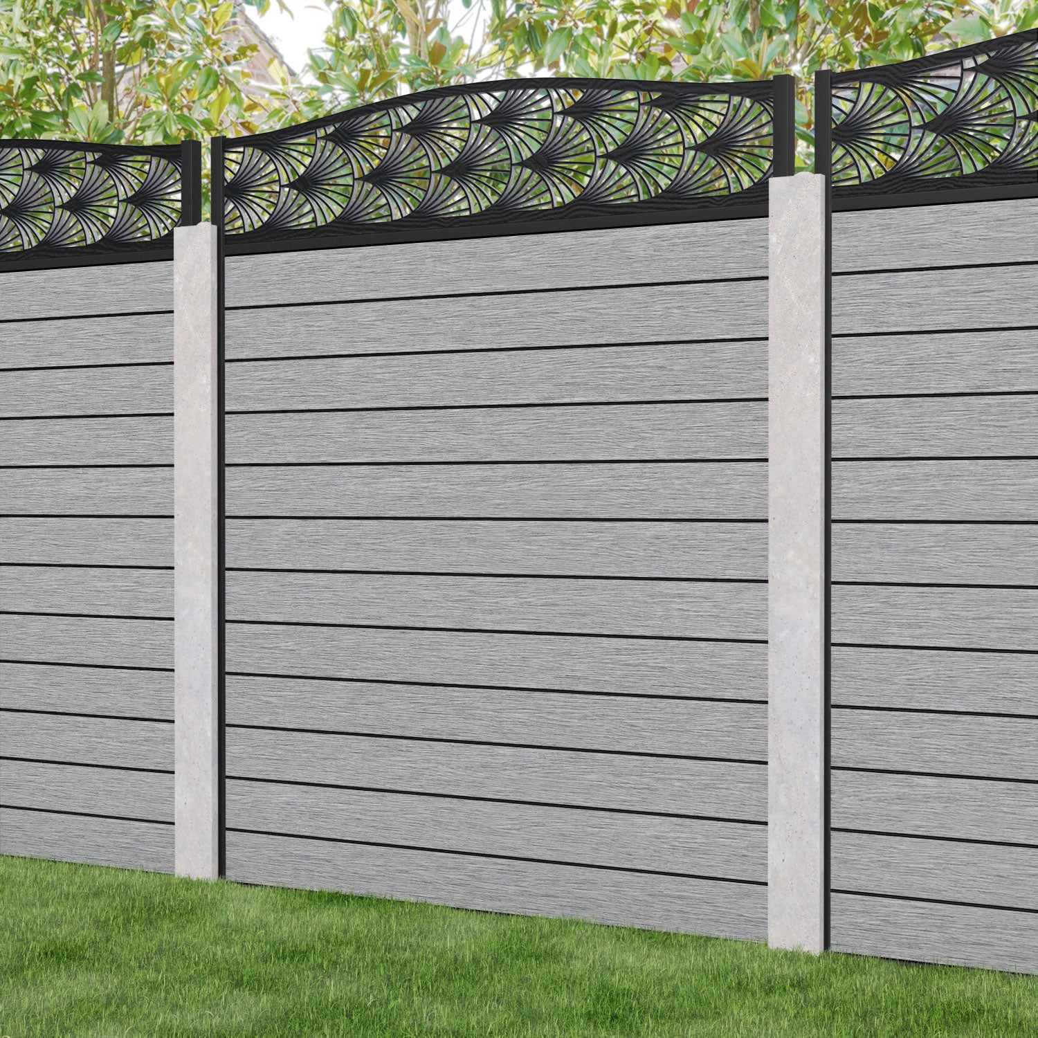 Fusion Laurel Curved Top Fence Panel - Light Grey - for existing concrete posts