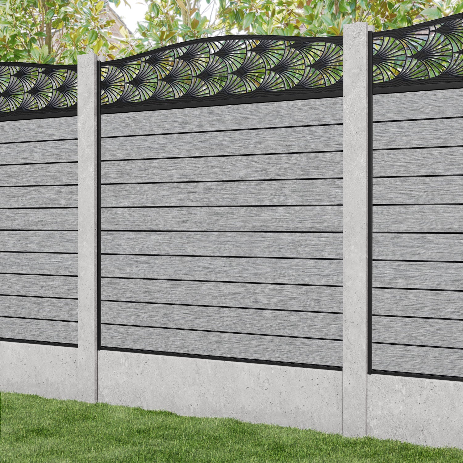 Fusion Laurel Curved Top Fence Panel - Light Grey - for existing concrete posts