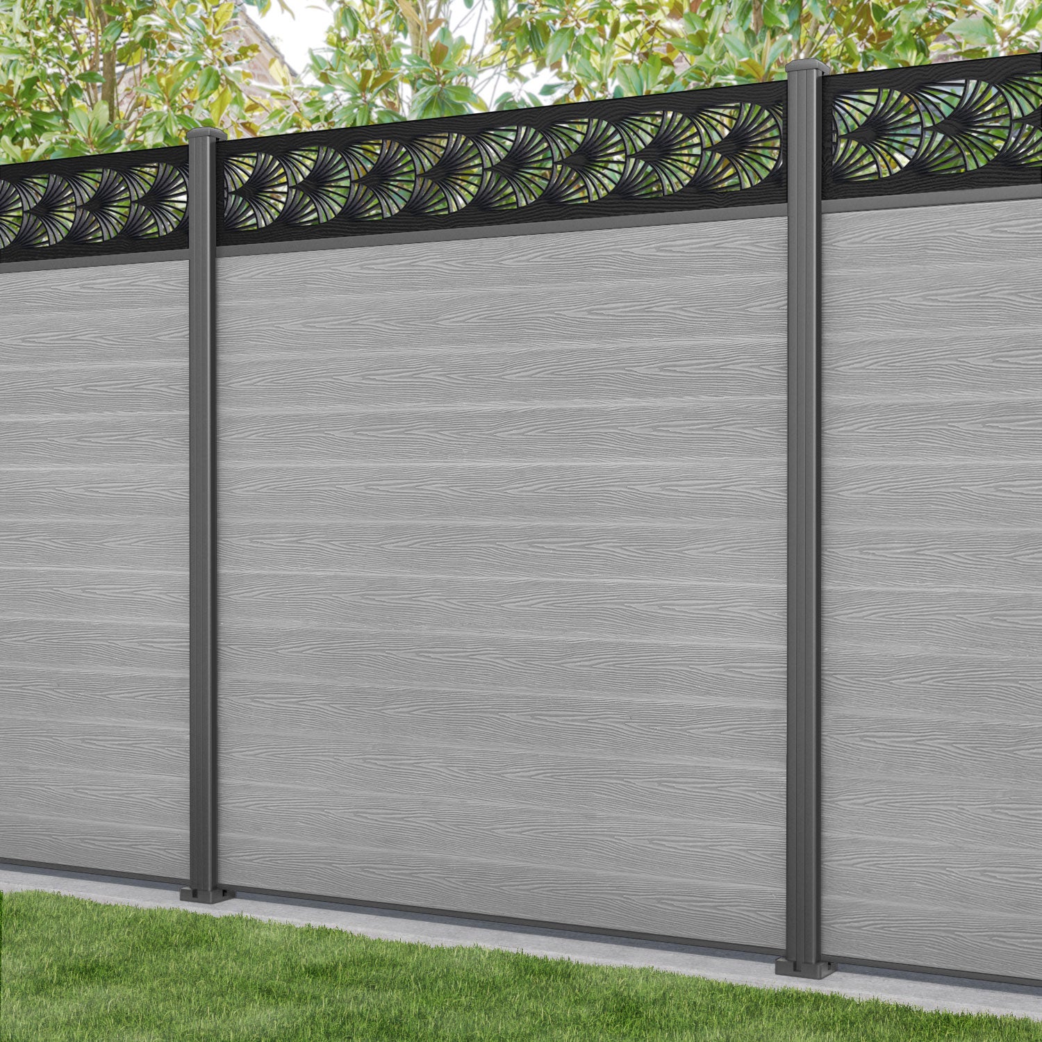 Classic Laurel Fence Panel - Light Grey - with our aluminium posts