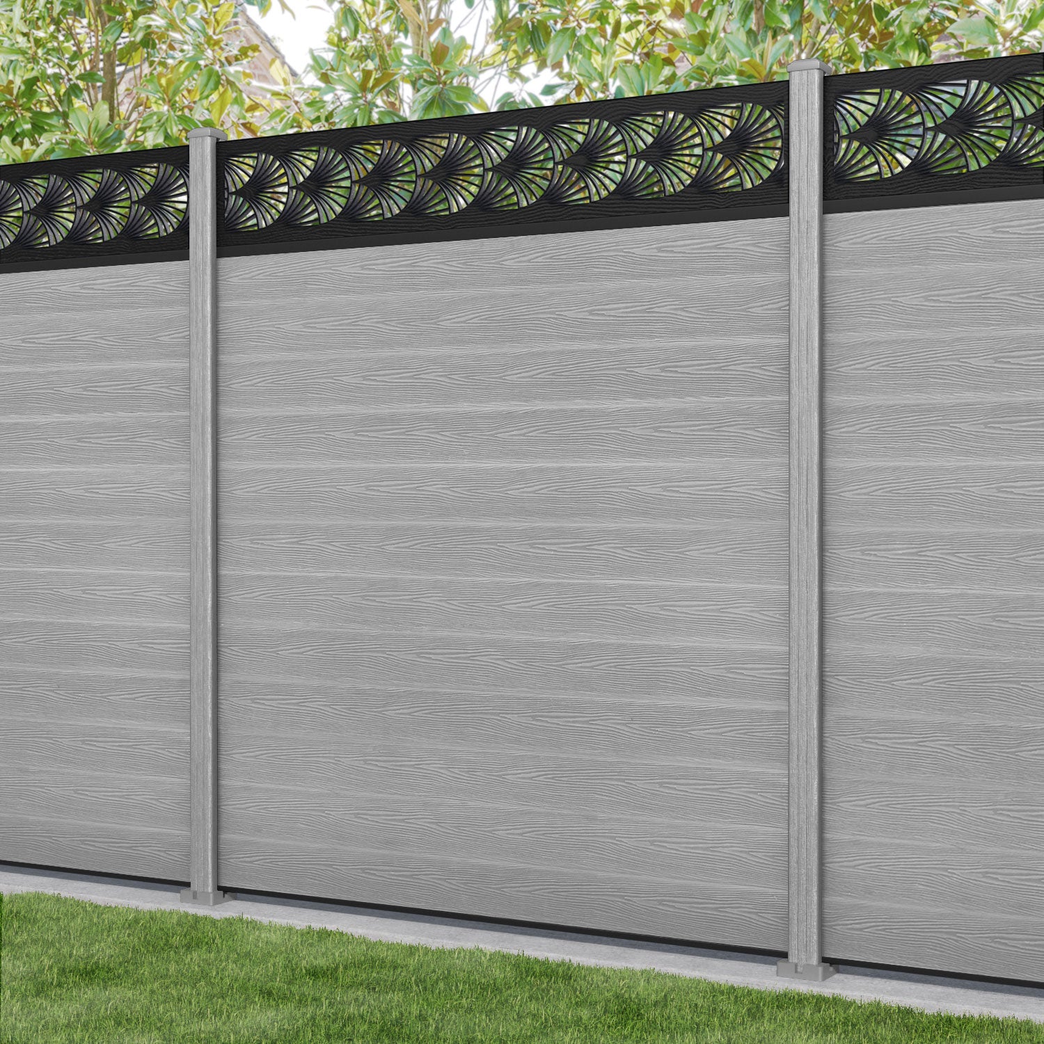 Classic Laurel Fence Panel - Light Grey - with our composite posts