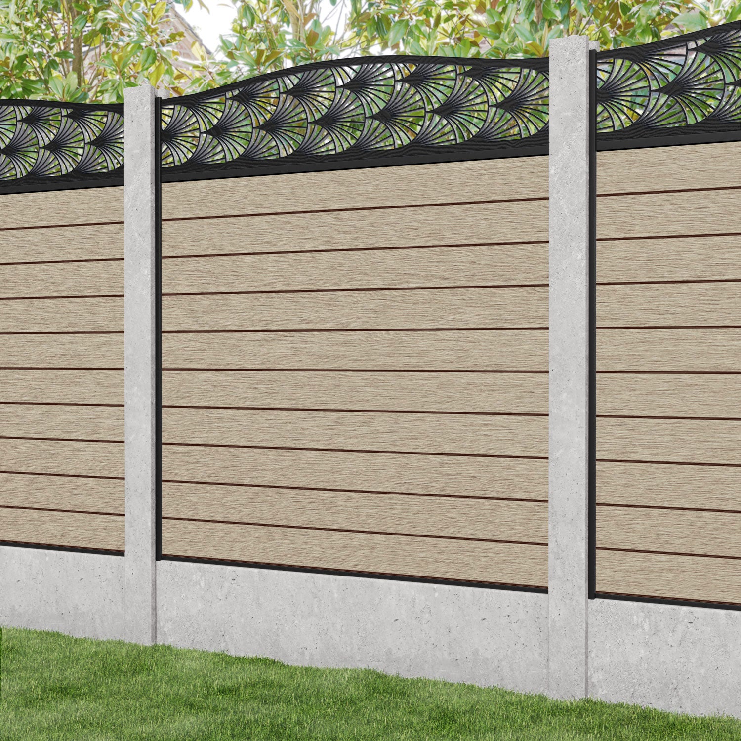Fusion Laurel Curved Top Fence Panel - Light Oak - for existing concrete posts