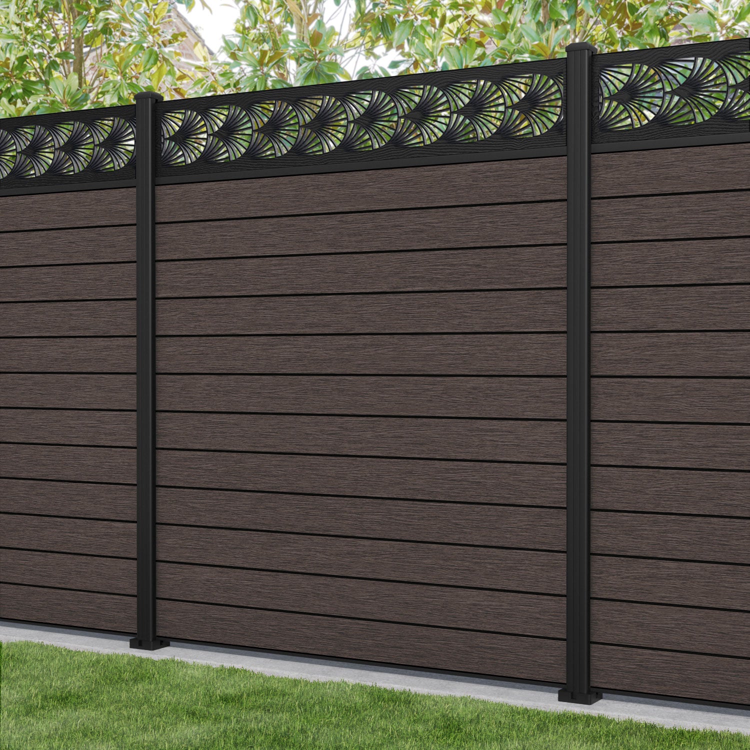 Fusion Laurel Fence Panel - Mid Brown - with our aluminium posts