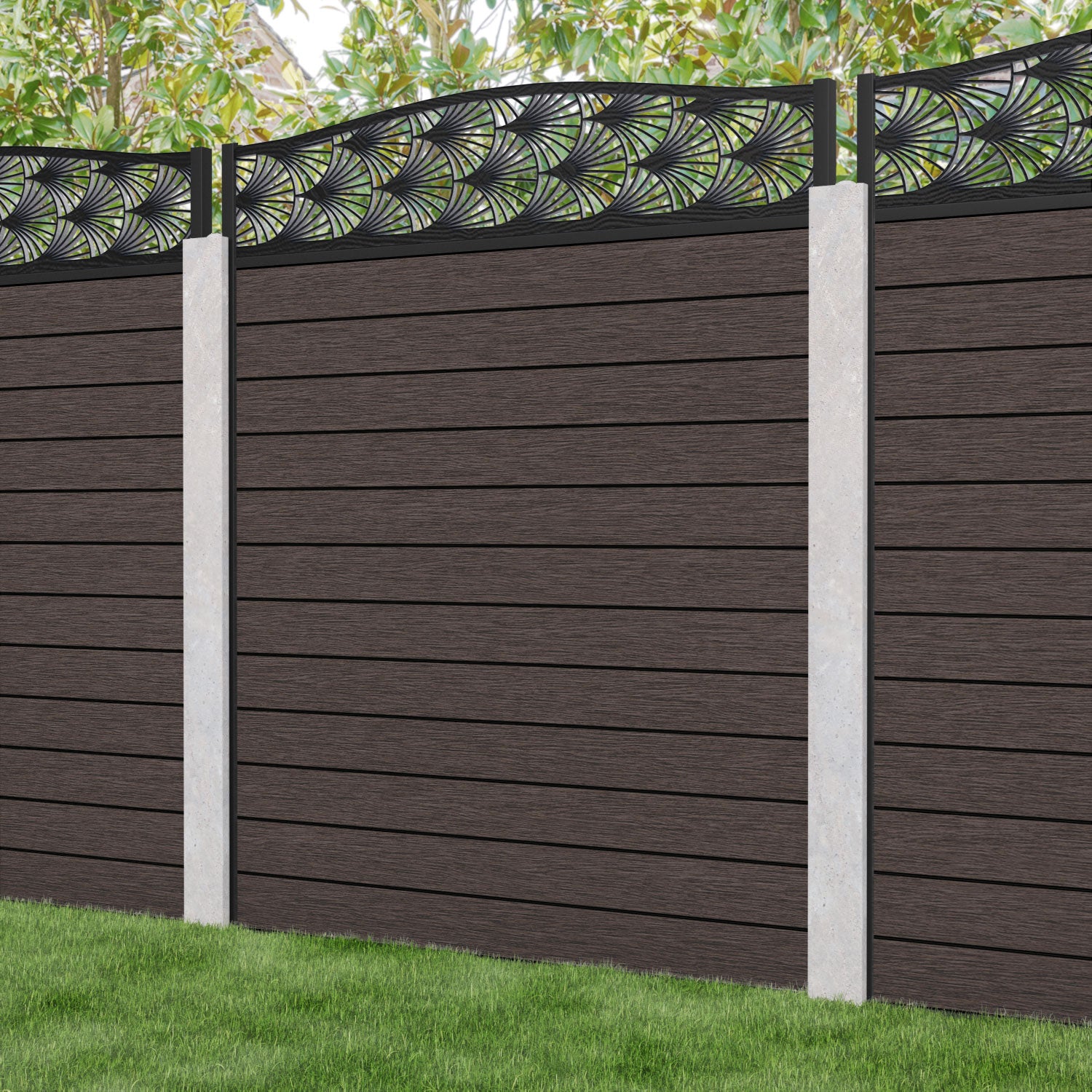 Fusion Laurel Curved Top Fence Panel - Mid Brown - for existing concrete posts