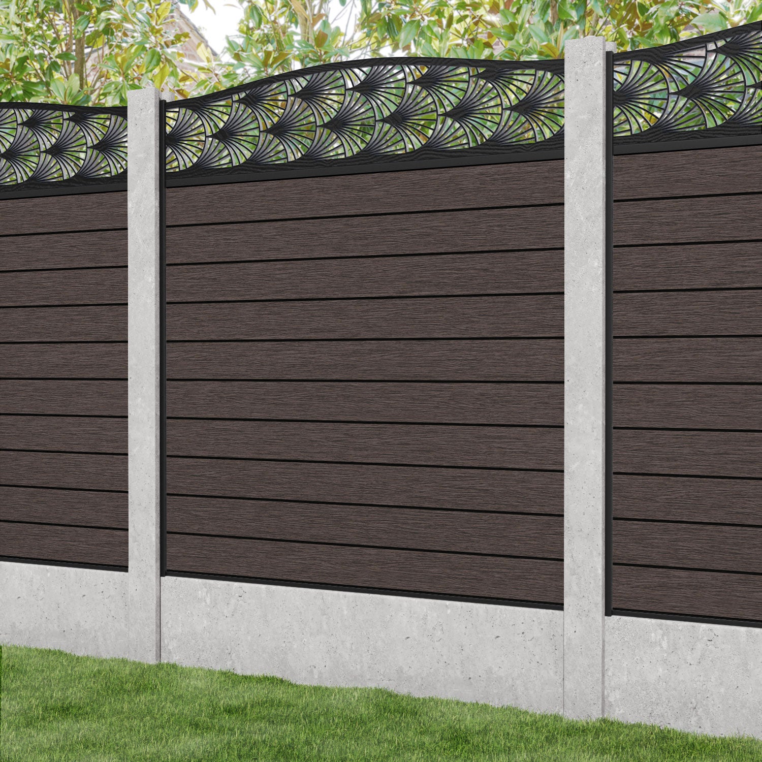 Fusion Laurel Curved Top Fence Panel - Mid Brown - for existing concrete posts