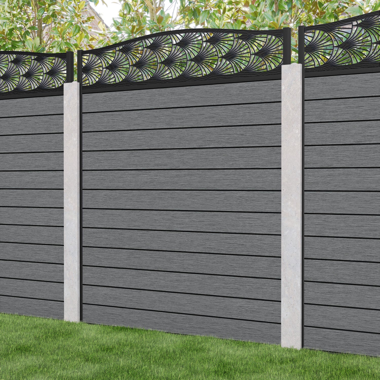 Fusion Laurel Curved Top Fence Panel - Mid Grey - for existing concrete posts