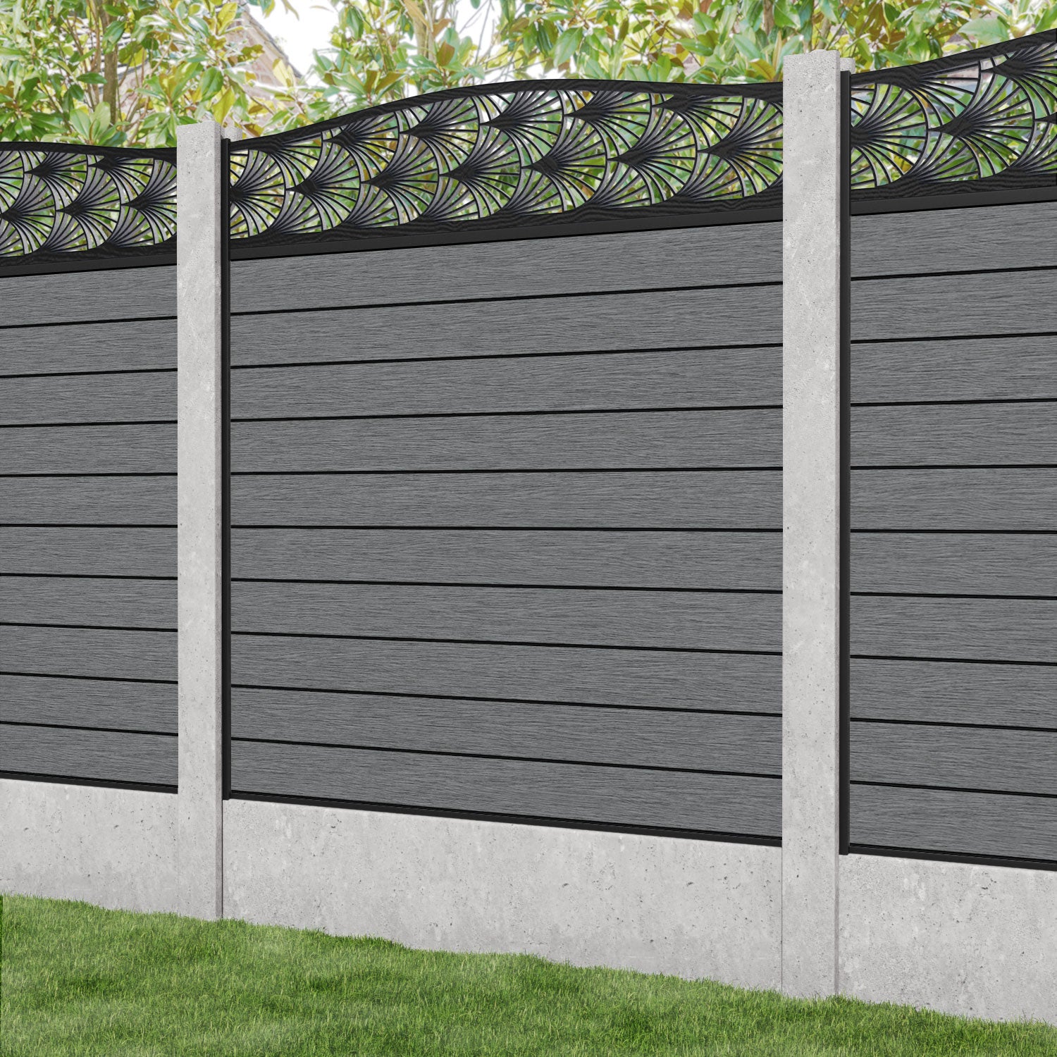 Fusion Laurel Curved Top Fence Panel - Mid Grey - for existing concrete posts