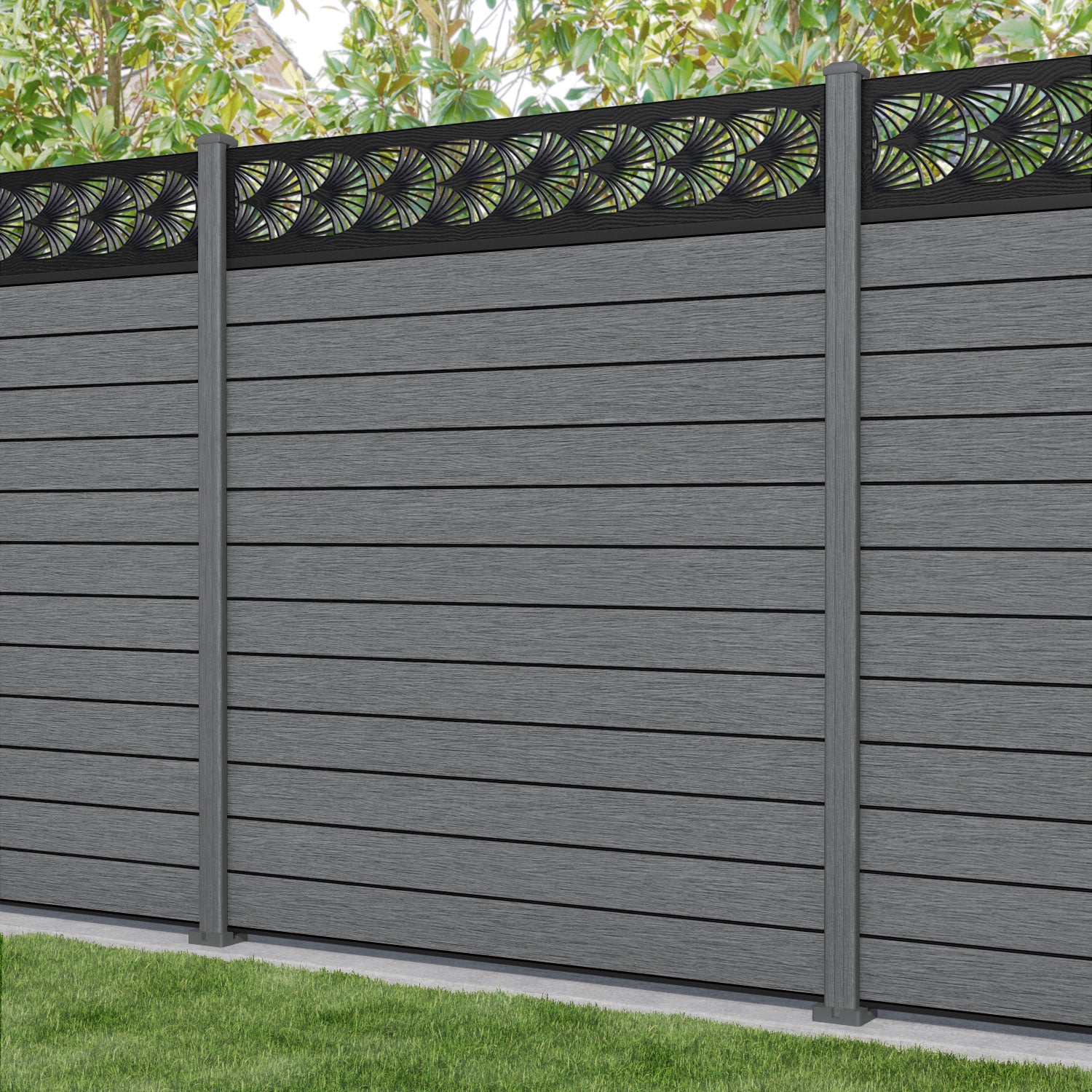 Fusion Laurel Fence Panel - Mid Grey - with our composite posts