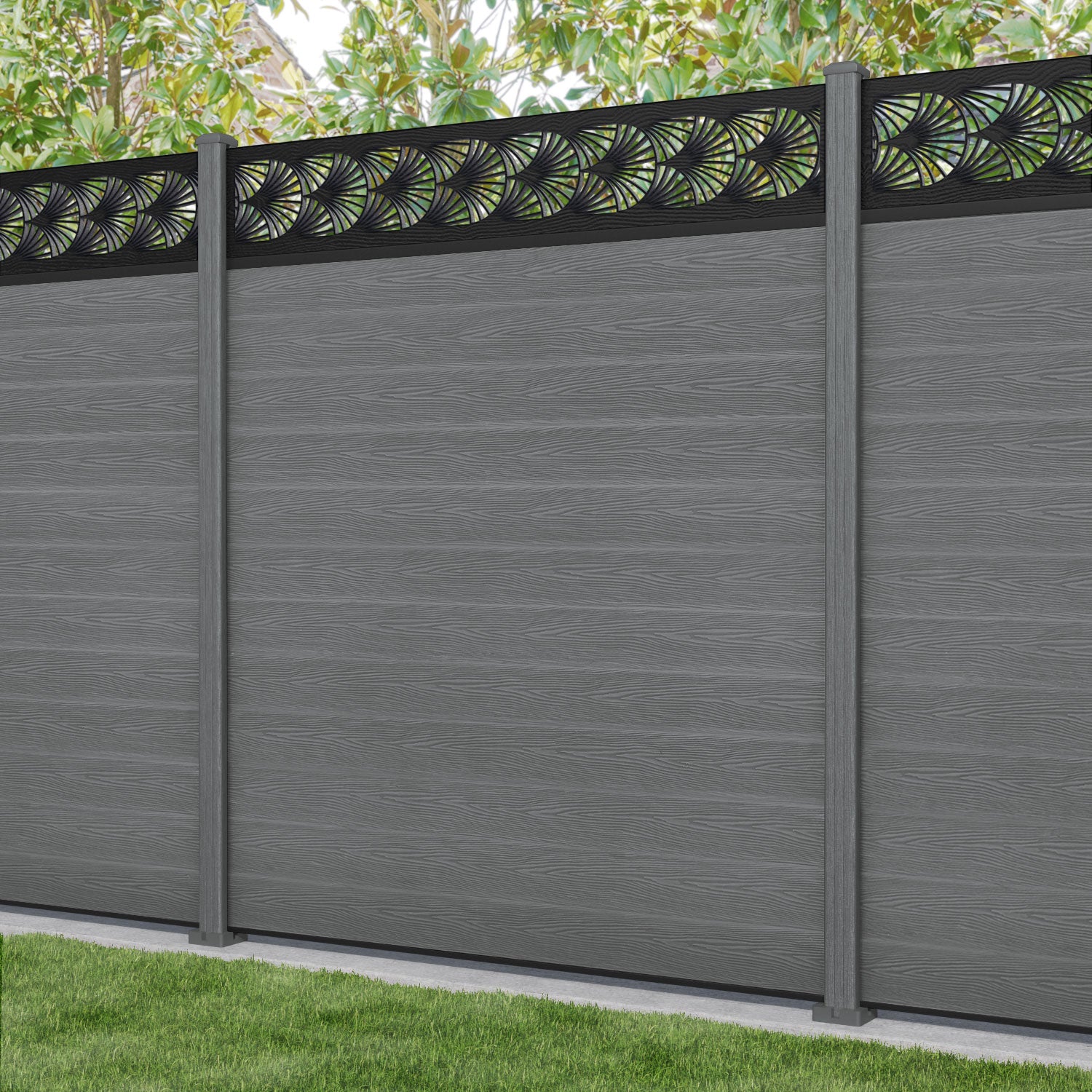Classic Laurel Fence Panel - Mid Grey - with our composite posts