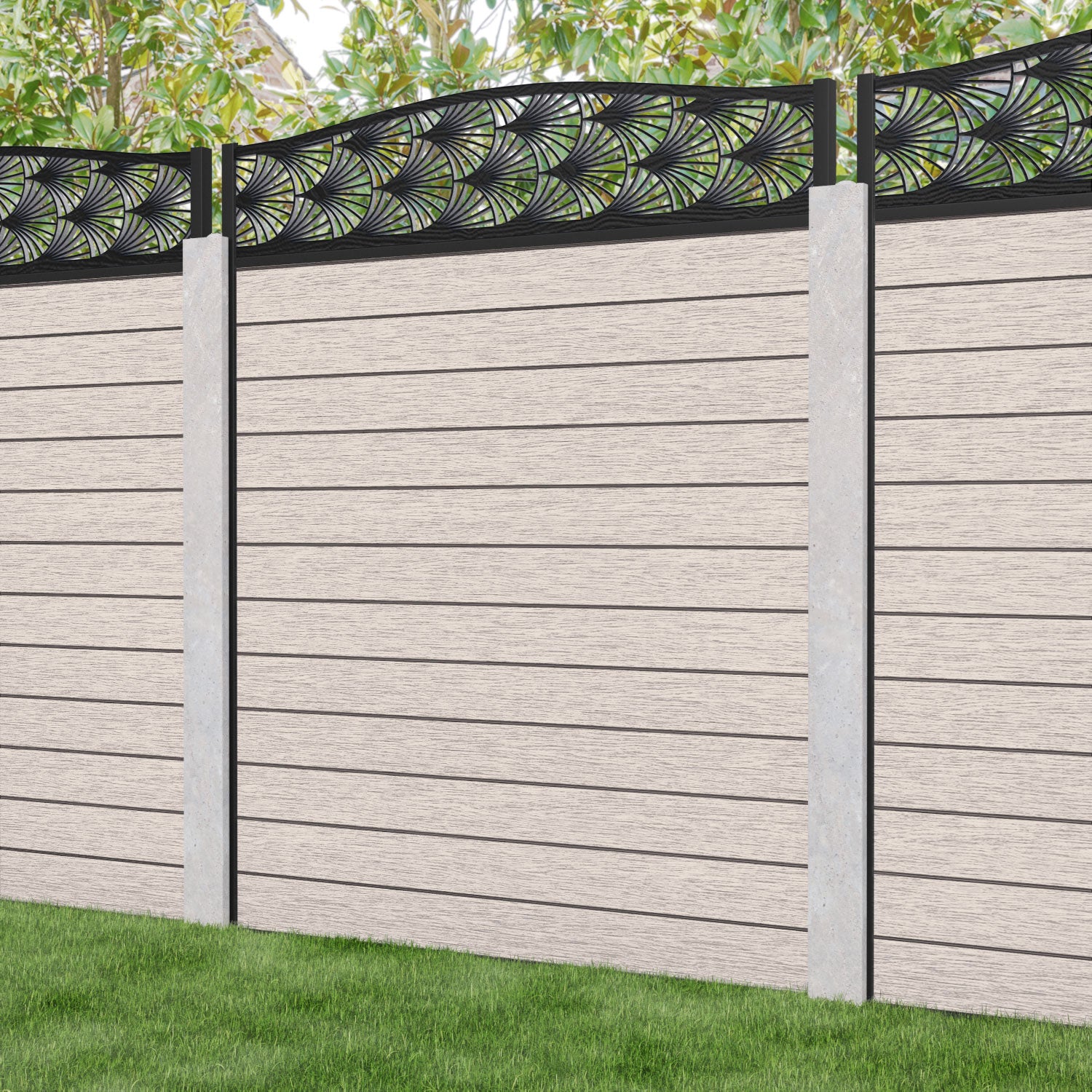 Fusion Laurel Curved Top Fence Panel - Mid Stone - for existing concrete posts
