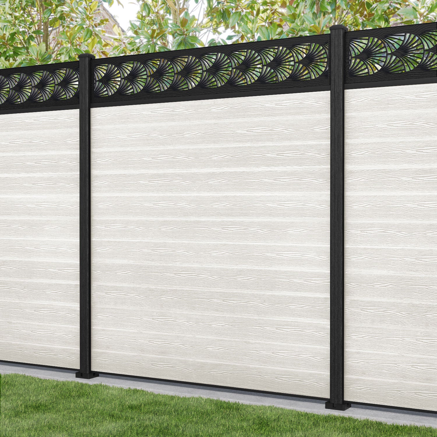 Classic Laurel Fence Panel - Light Stone - with our composite posts
