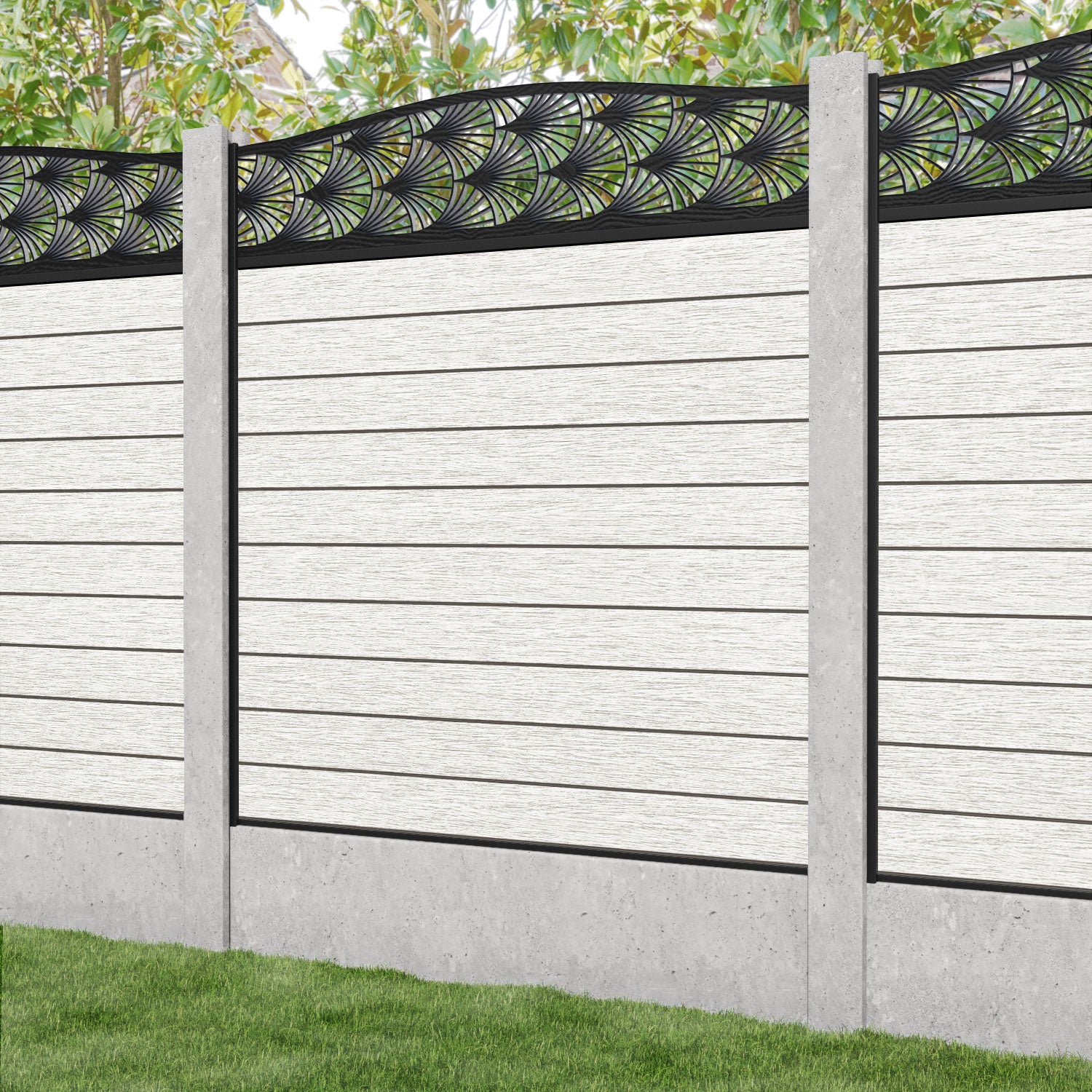 Fusion Laurel Curved Top Fence Panel - Light Stone - for existing concrete posts