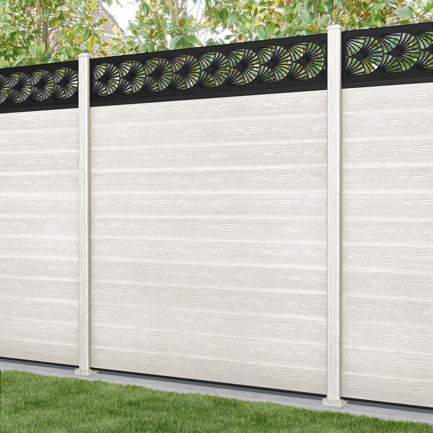 Classic Laurel Fence Panel - Light Stone - with our composite posts
