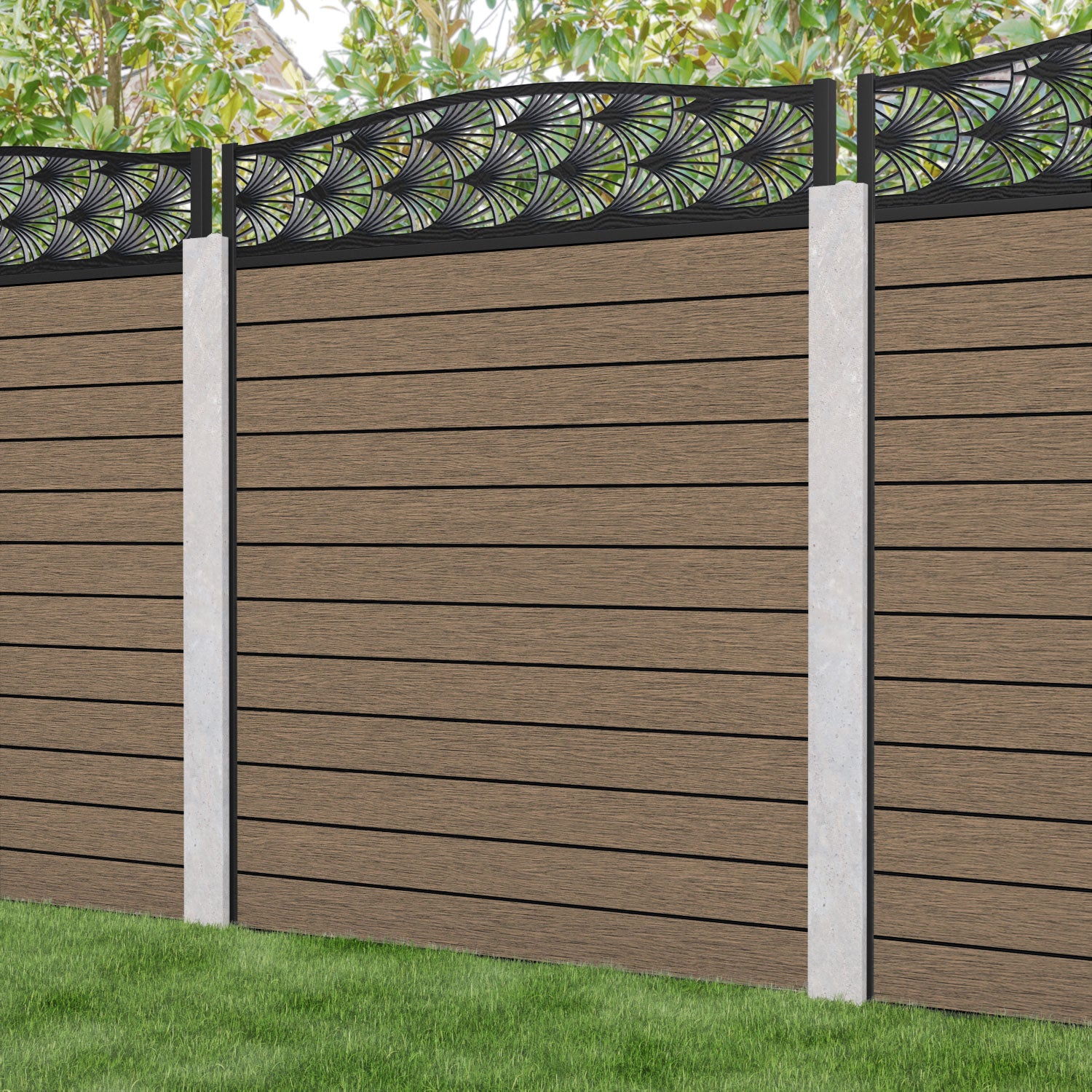 Fusion Laurel Curved Top Fence Panel - Teak - for existing concrete posts