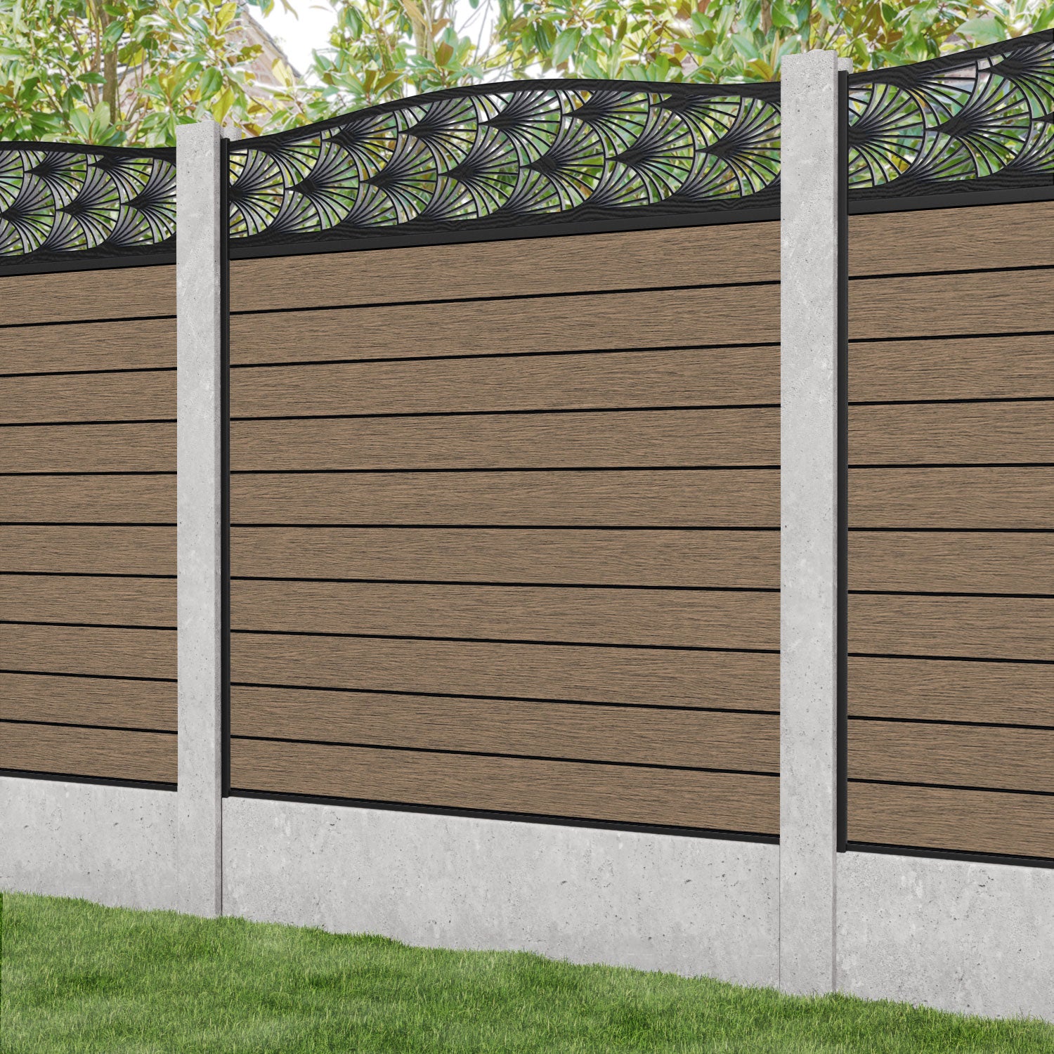 Fusion Laurel Curved Top Fence Panel - Teak - for existing concrete posts