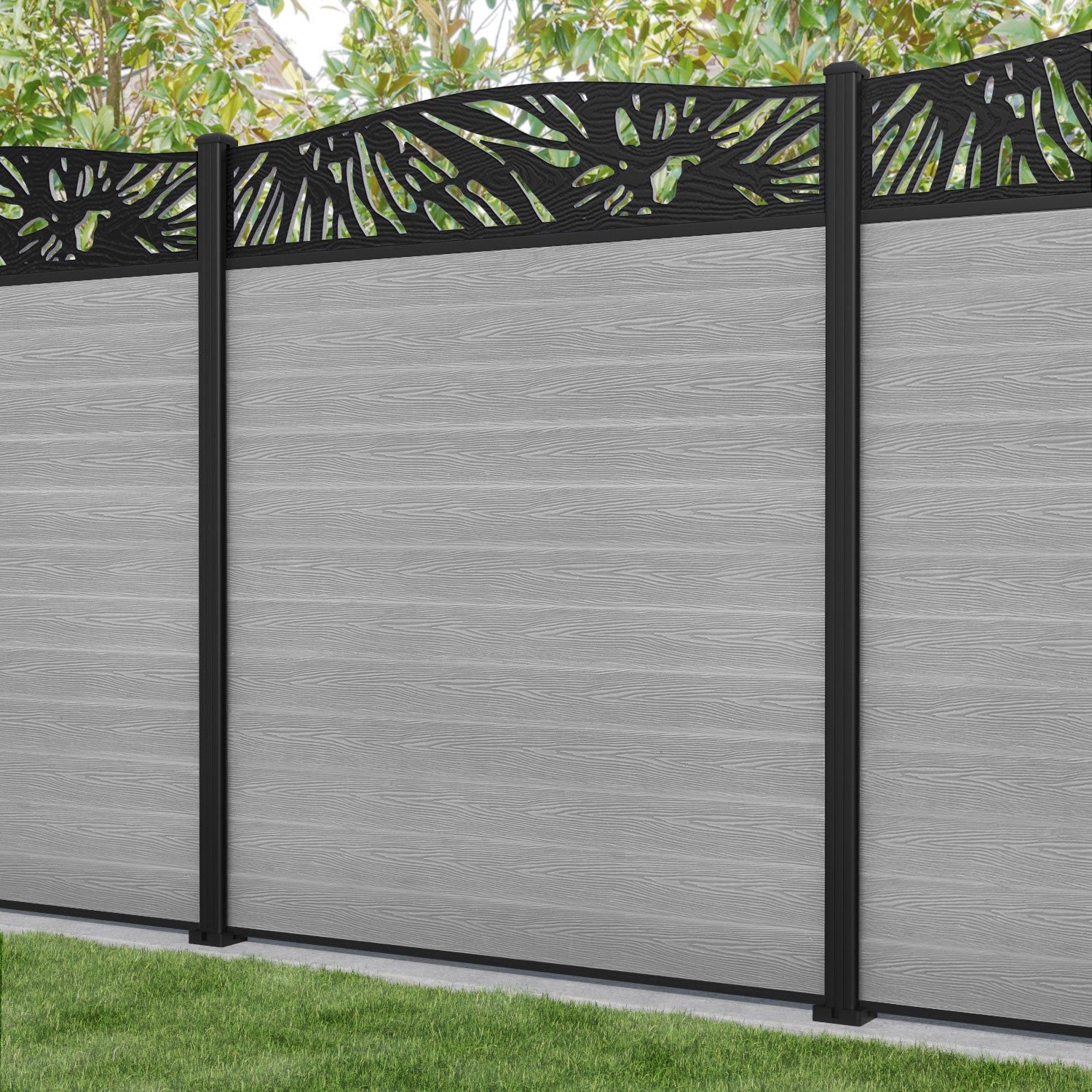 Classic Poppy Curved Top Fence Panel - Light Grey - with our aluminium posts