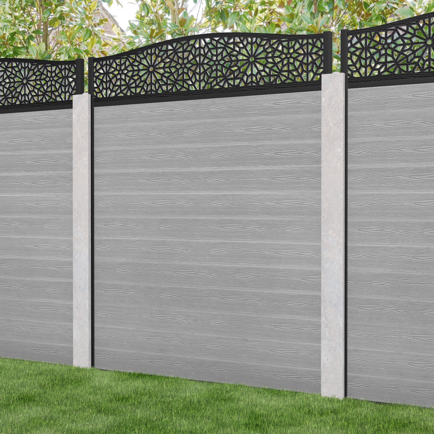 Classic Alnara Curved Top Fence Panel - Light Grey - for existing concrete posts