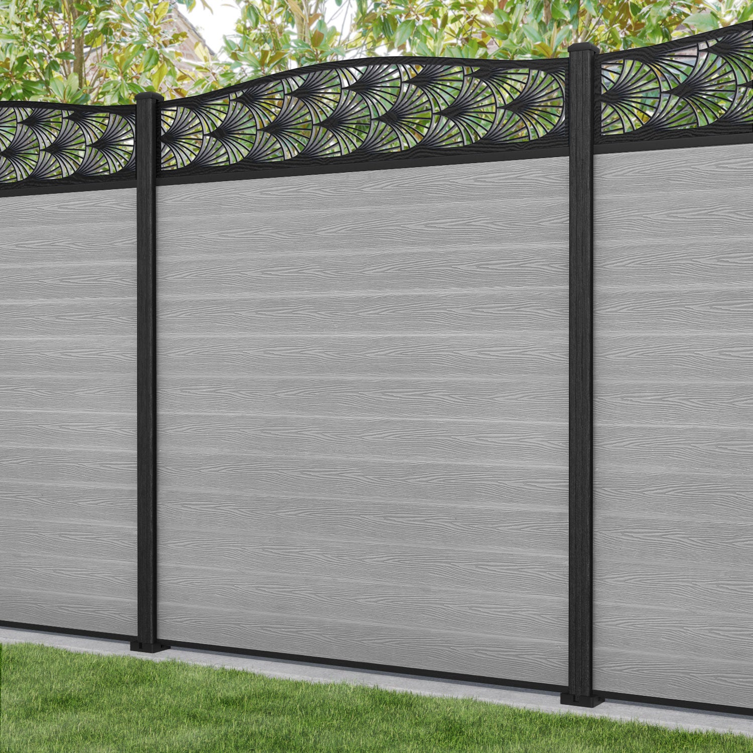 Classic Laurel Curved Top Fence Panel - Light Grey - with our composite posts