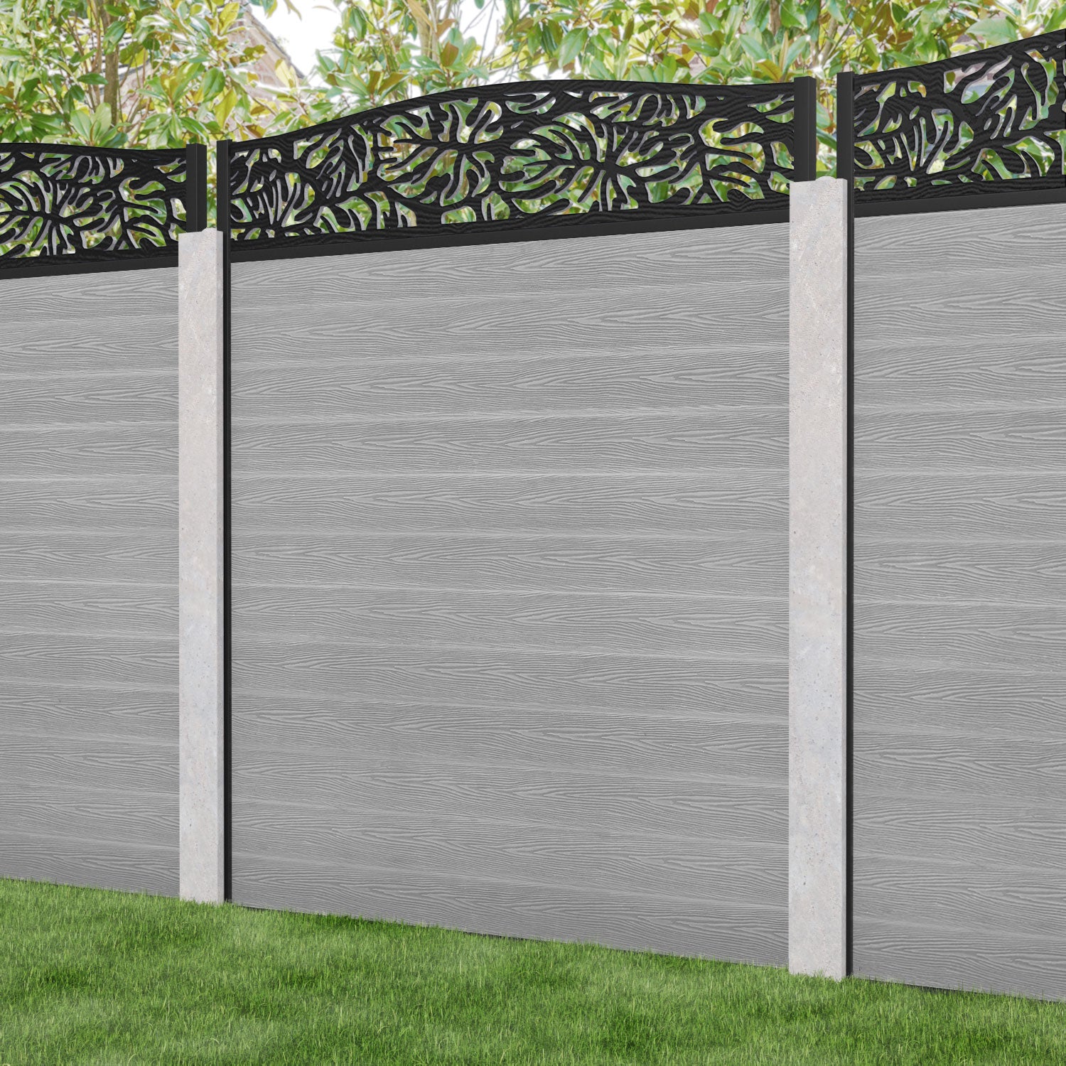 Classic Botanic Curved Top Fence Panel - Light Grey - for existing concrete posts