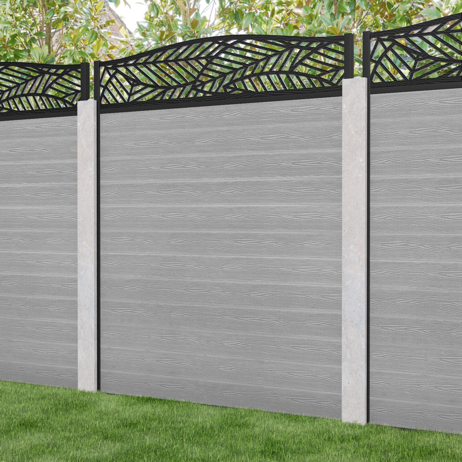 Classic Habitat Curved Top Fence Panel - Light Grey - for existing concrete posts
