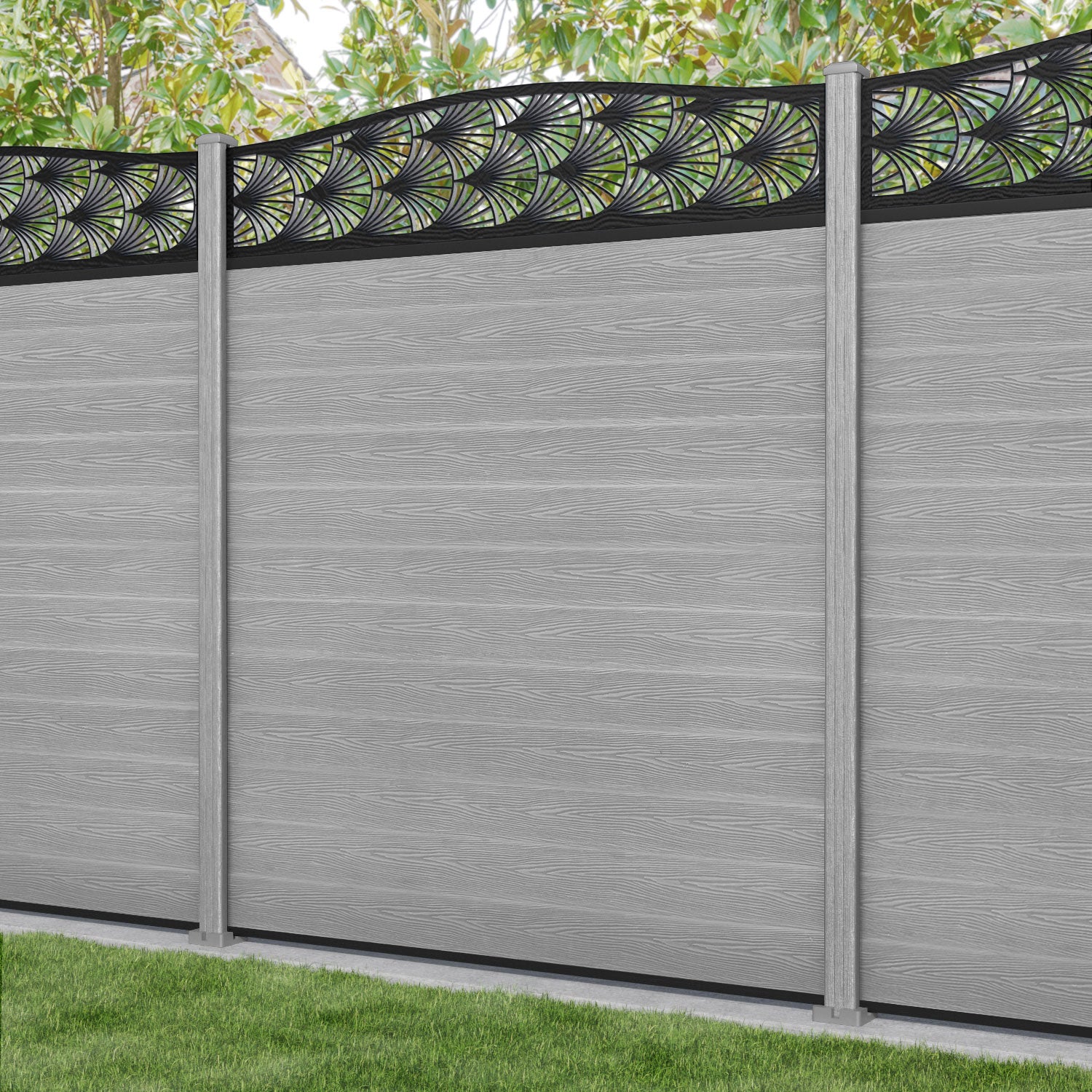 Classic Laurel Curved Top Fence Panel - Light Grey - with our composite posts