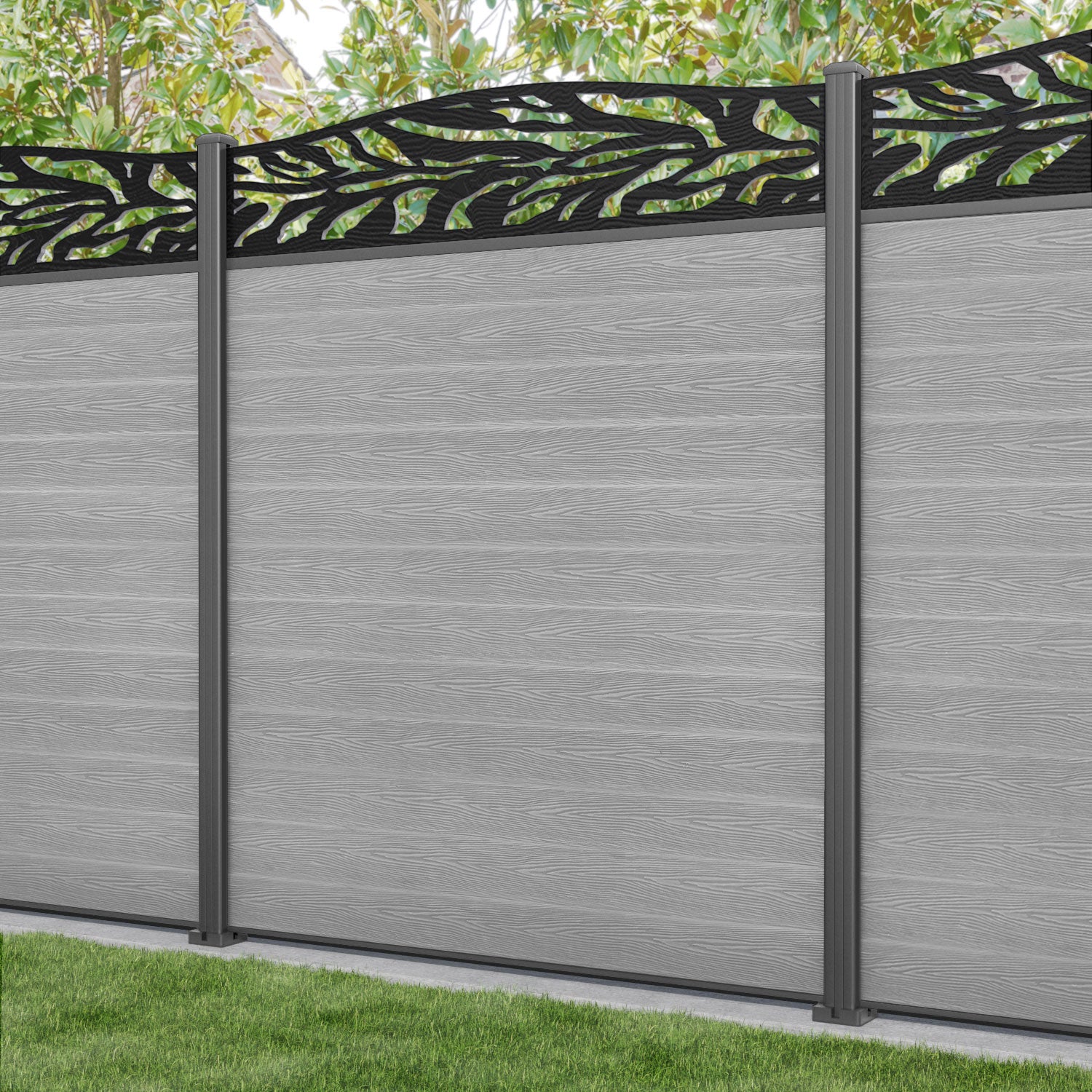 Classic Malawi Curved Top Fence Panel - Light Grey - with our aluminium posts