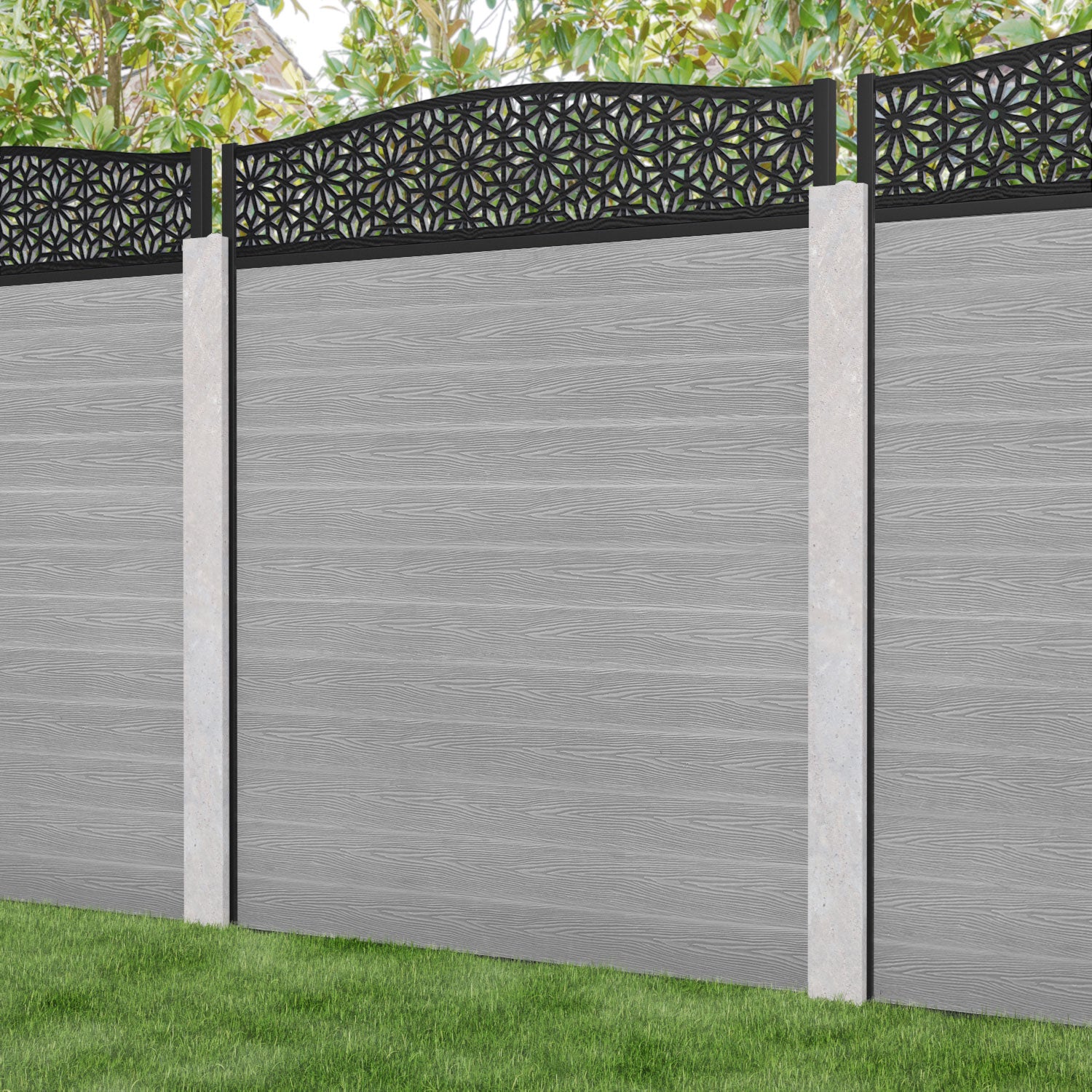 Classic Narwa Curved Top Fence Panel - Light Grey - for existing concrete posts