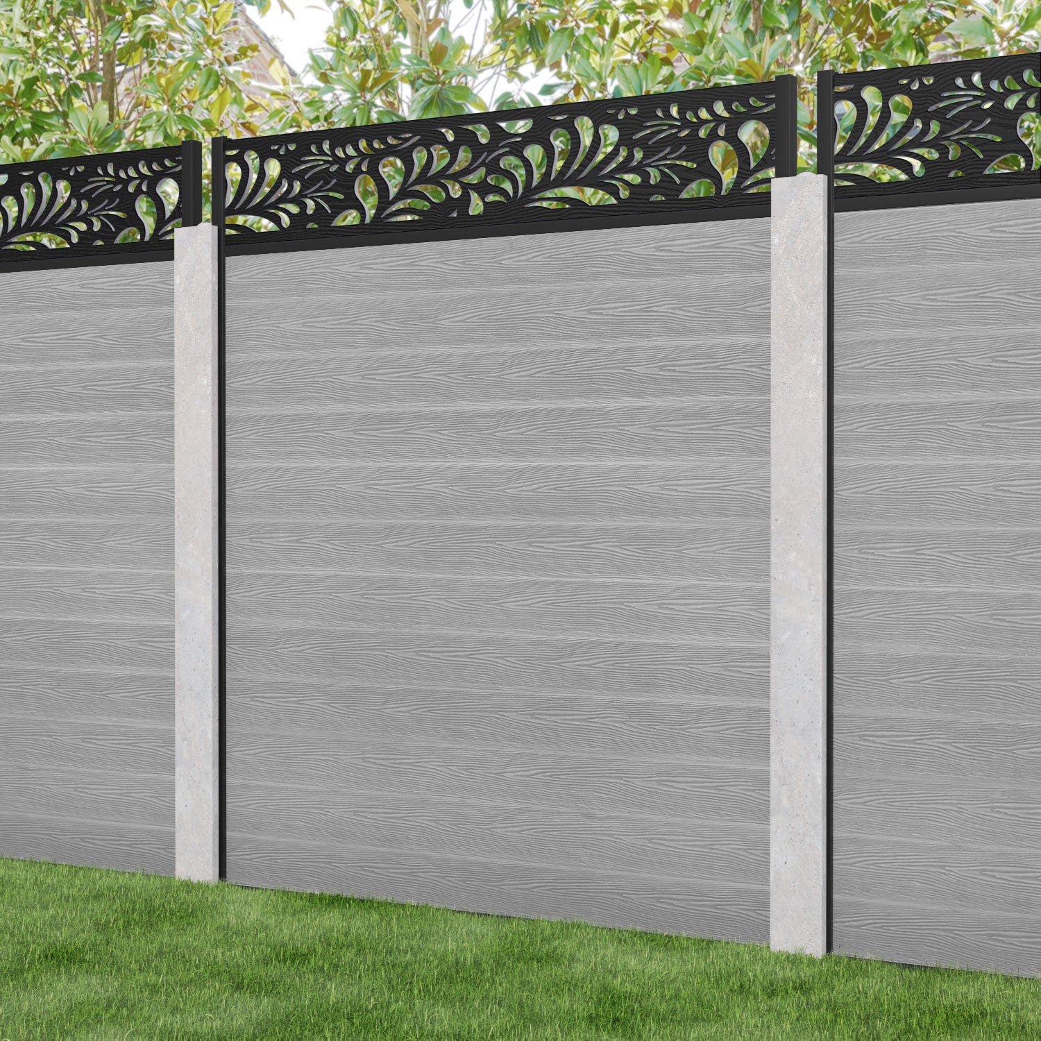 Classic Petal Fence Panel - Light Grey - for existing concrete posts