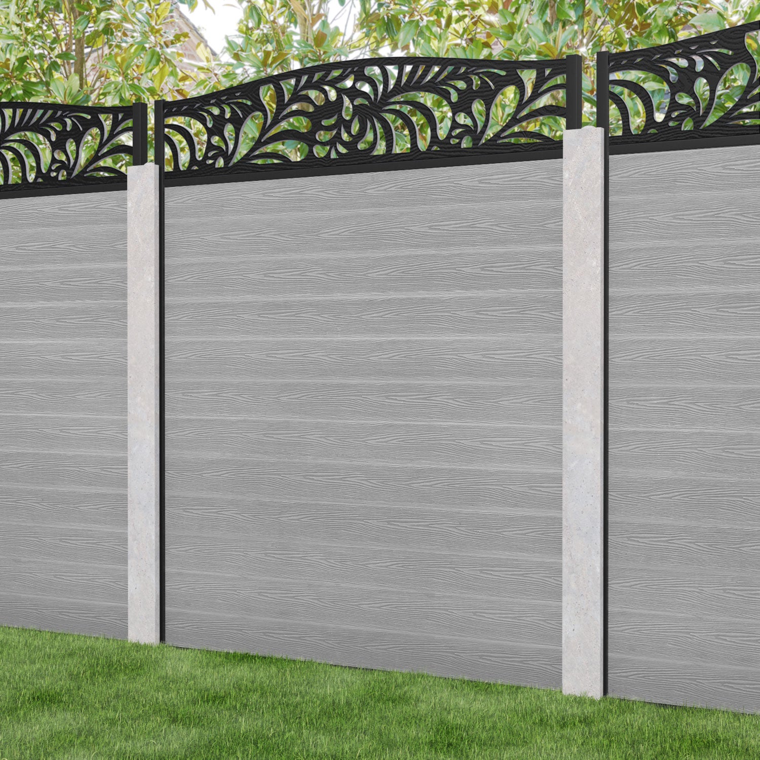 Classic Petal Curved Top Fence Panel - Light Grey - for existing concrete posts