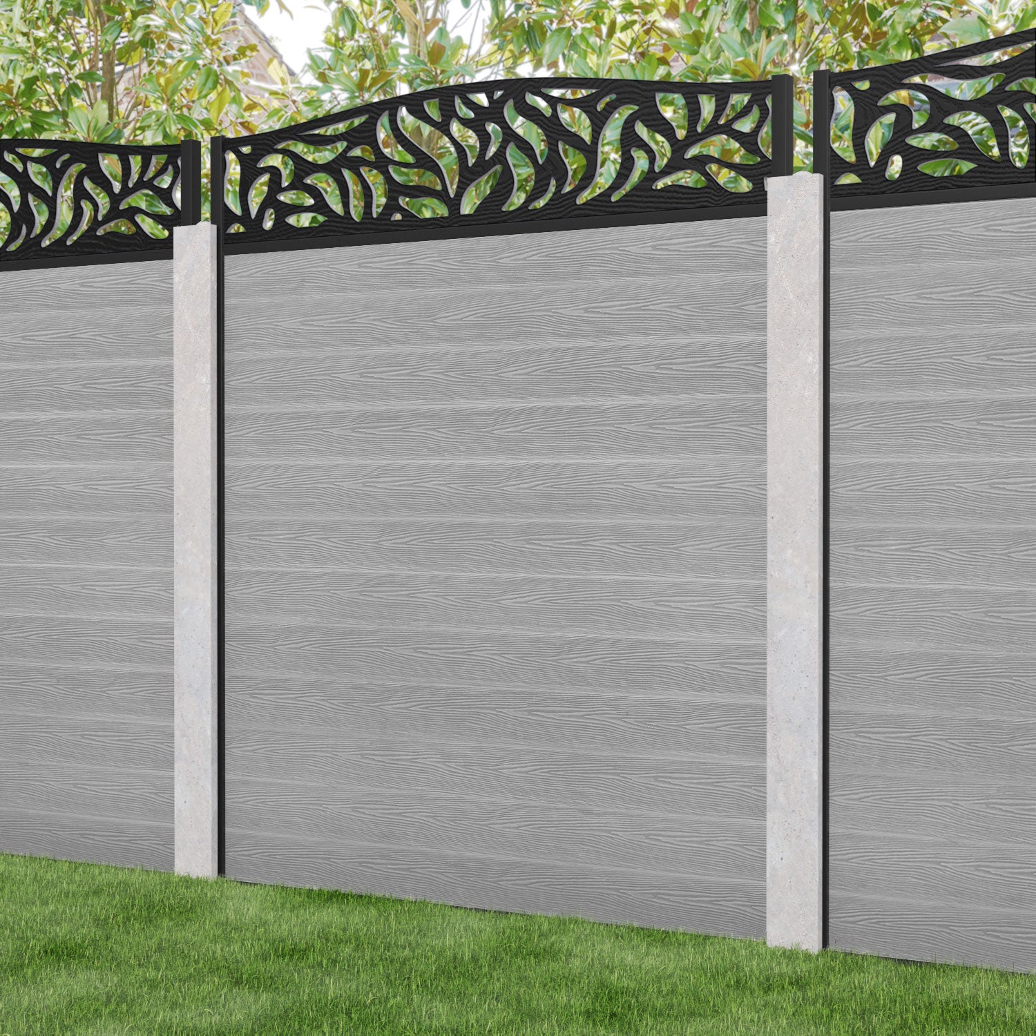 Classic Plume Curved Top Fence Panel - Light Grey - for existing concrete posts