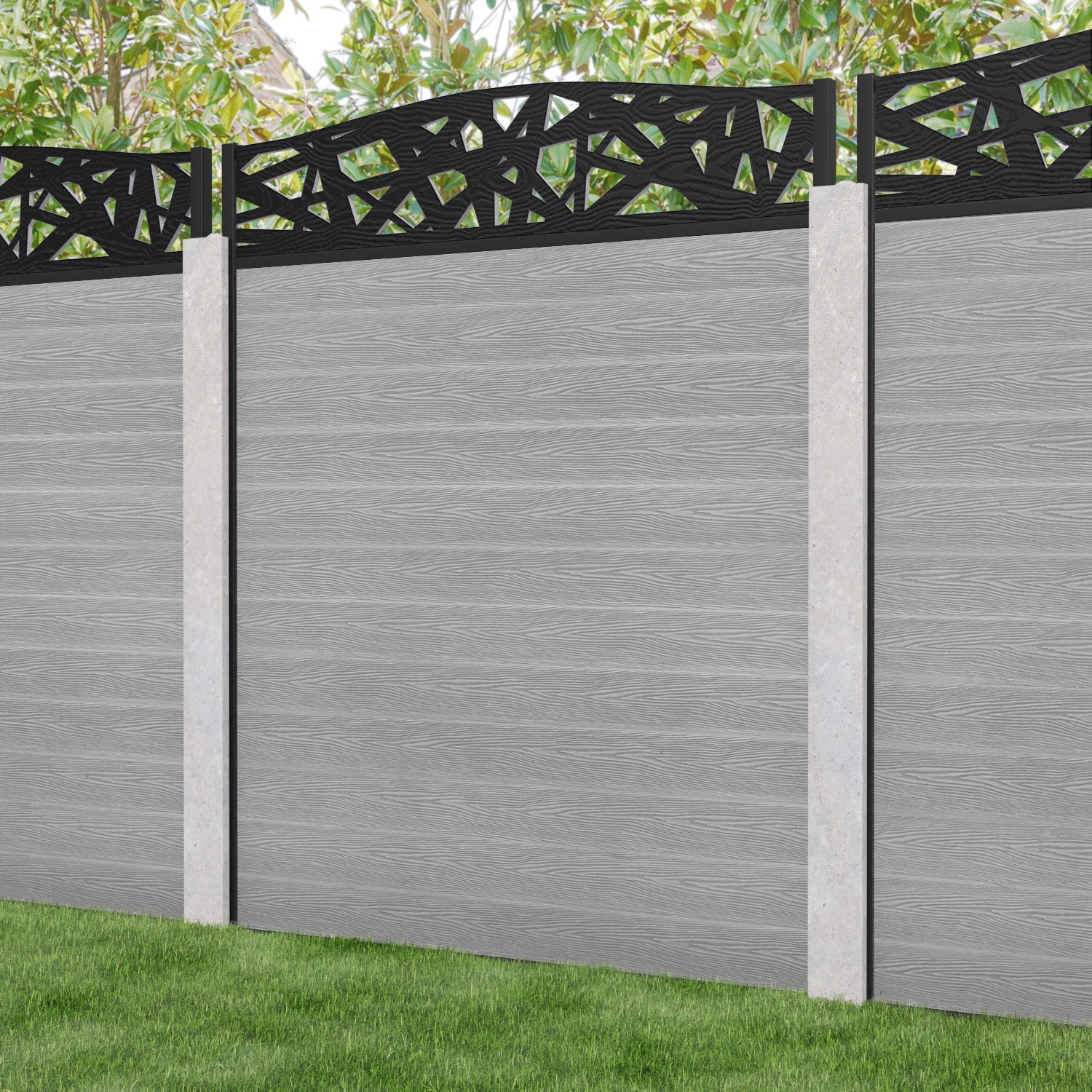 Classic Prism Curved Top Fence Panel - Light Grey - for existing concrete posts