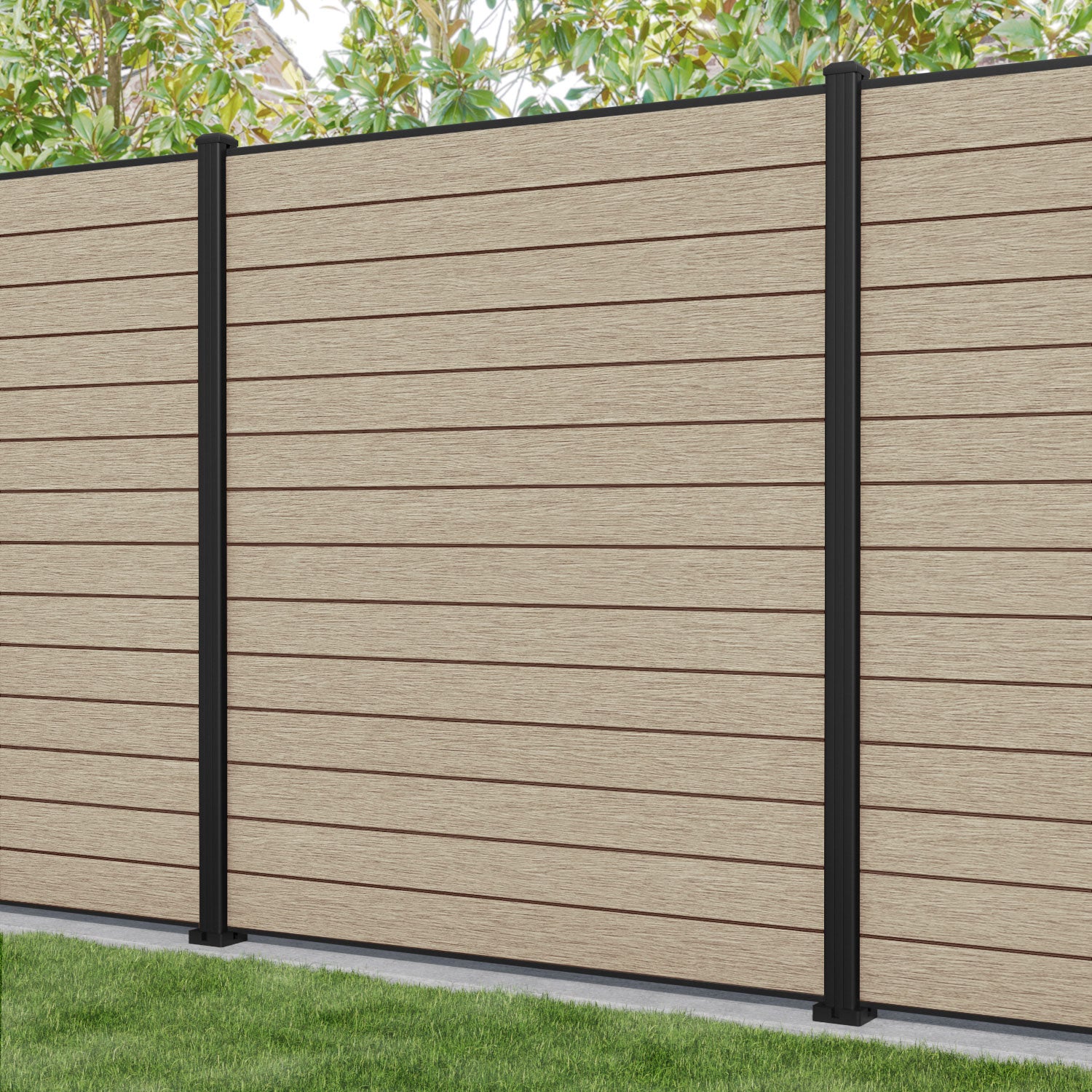 Fusion Fence Panel - Light Oak - with our aluminium posts