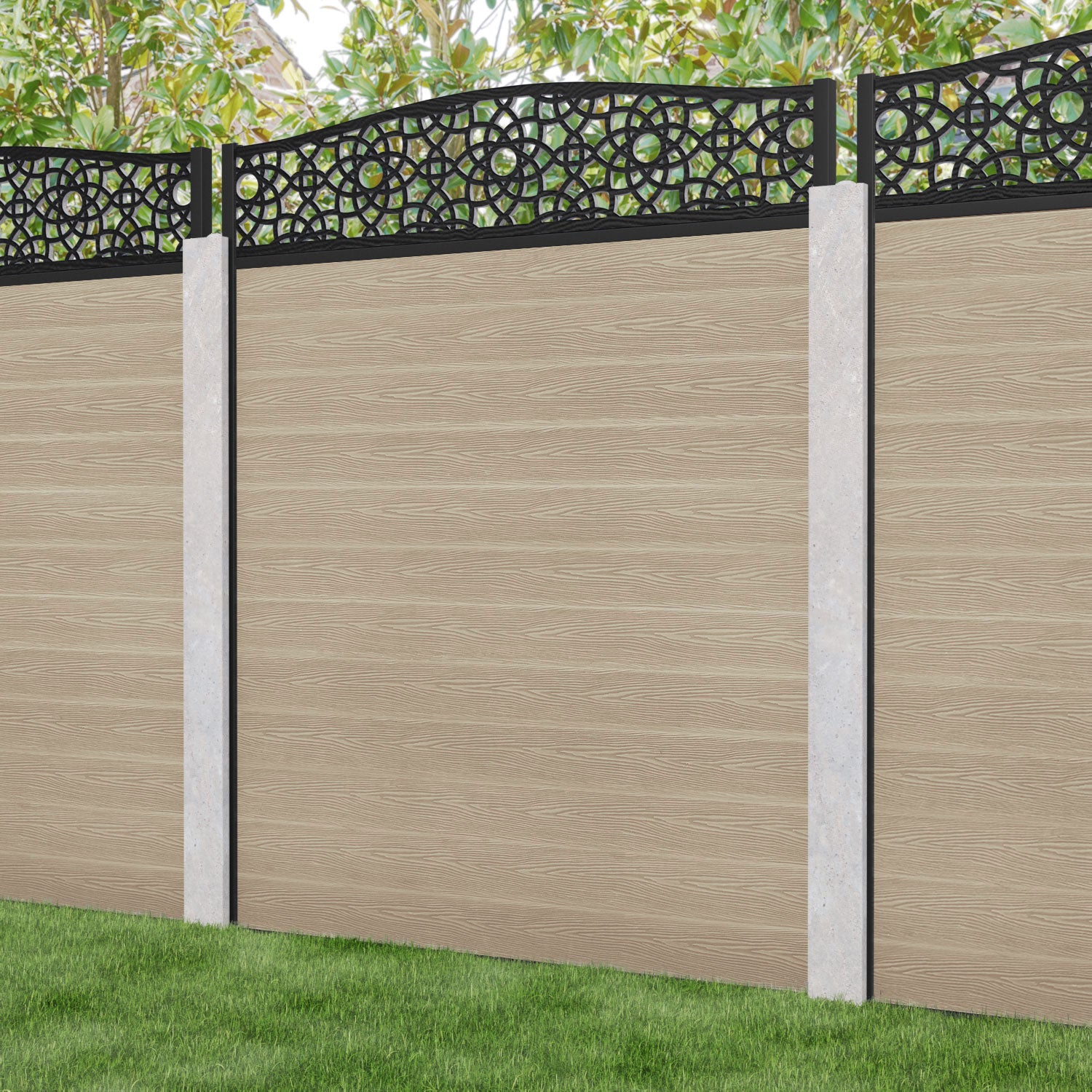 Classic Ambar Curved Top Fence Panel - Light Oak - for existing concrete posts