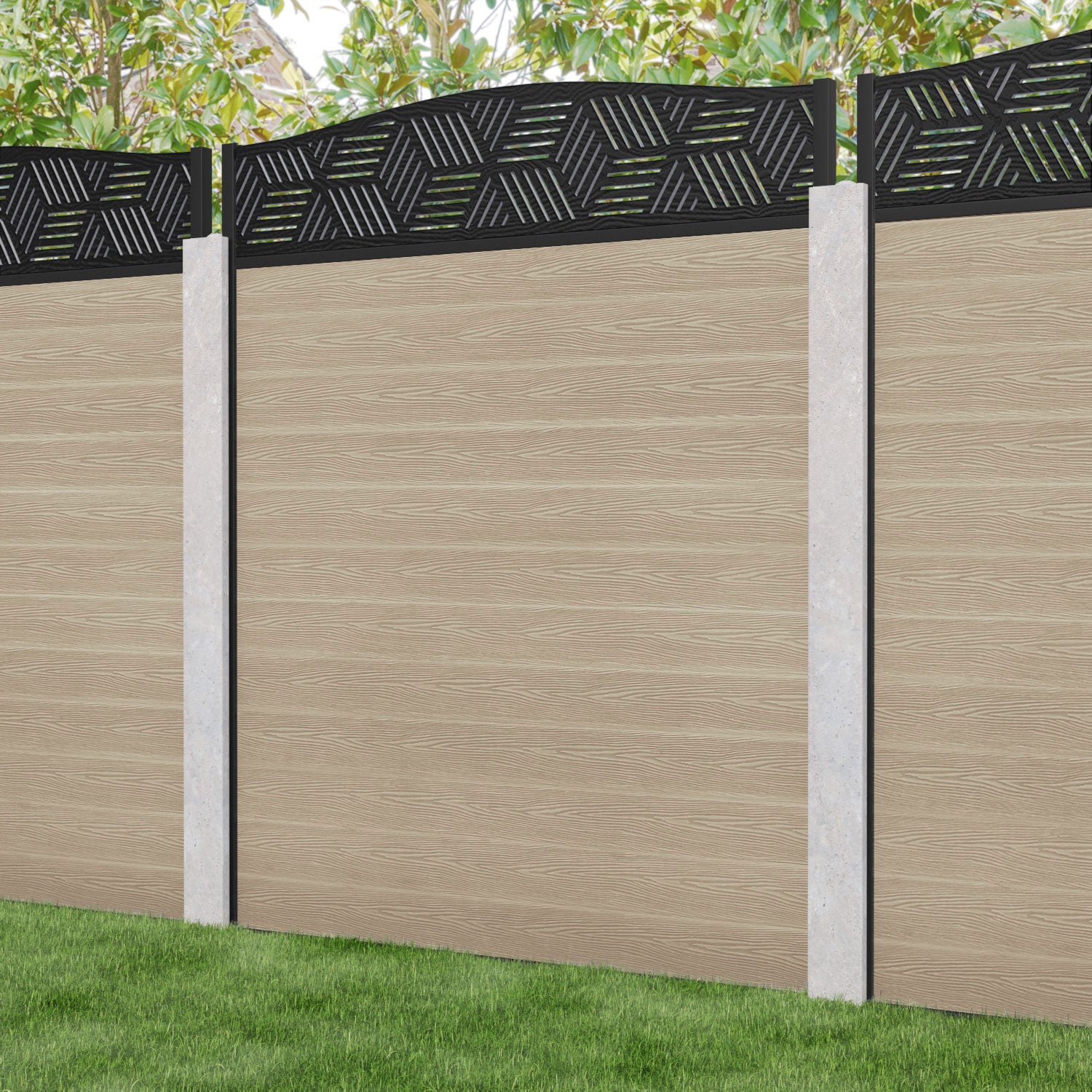 Classic Cubed Curved Top Fence Panel - Light Oak - for existing concrete posts