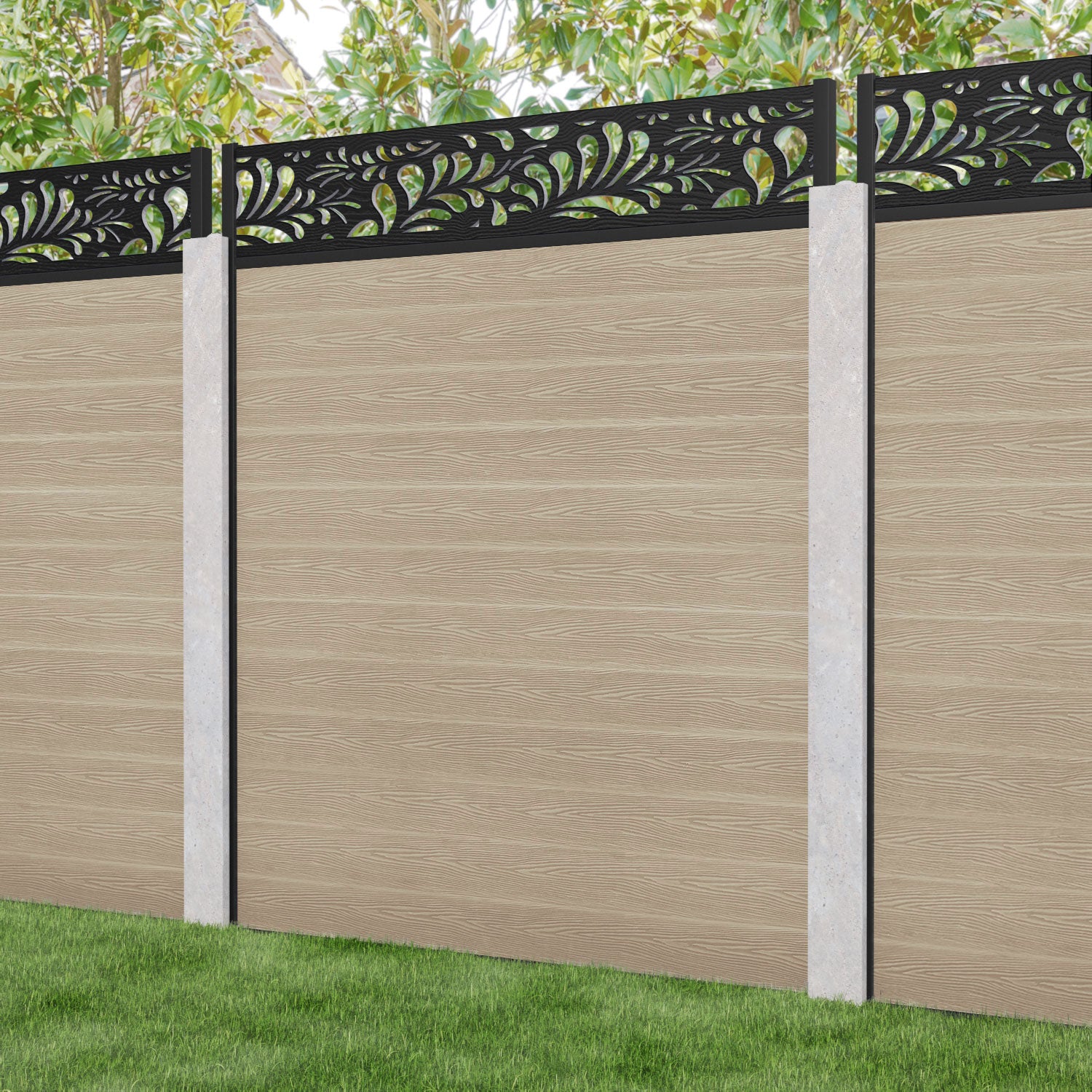Classic Petal Fence Panel - Light Oak - for existing concrete posts