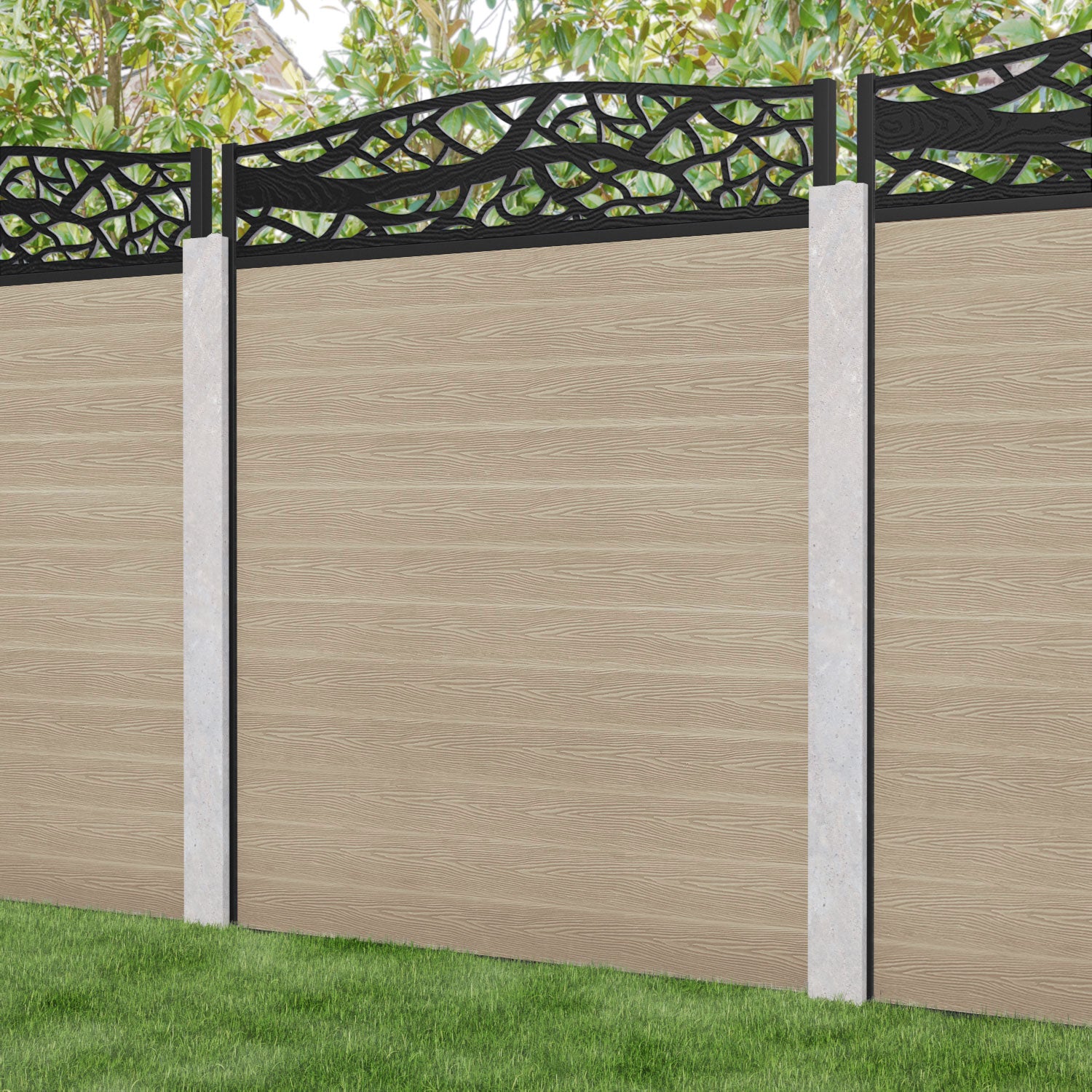 Classic Twilight Curved Top Fence Panel - Light Oak - for existing concrete posts