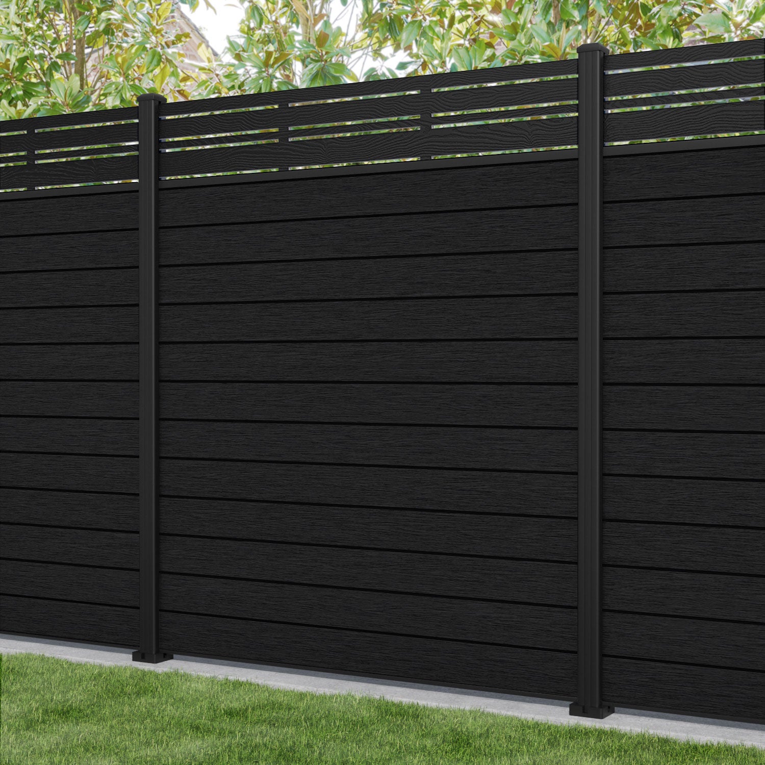Fusion Linea Fence Panel - Black - with our aluminium posts