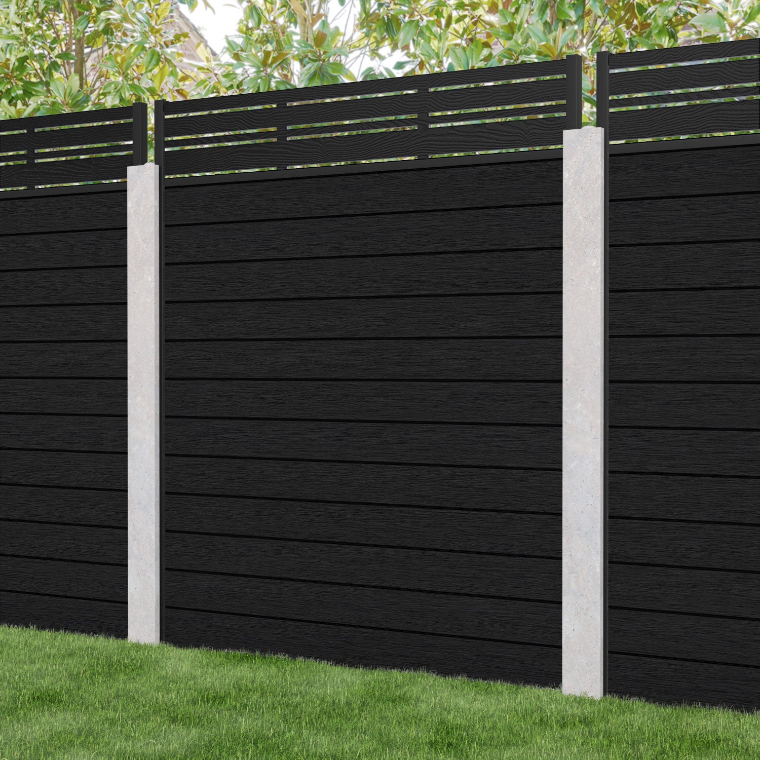 Fusion Linea Fence Panel - Black - for existing concrete posts