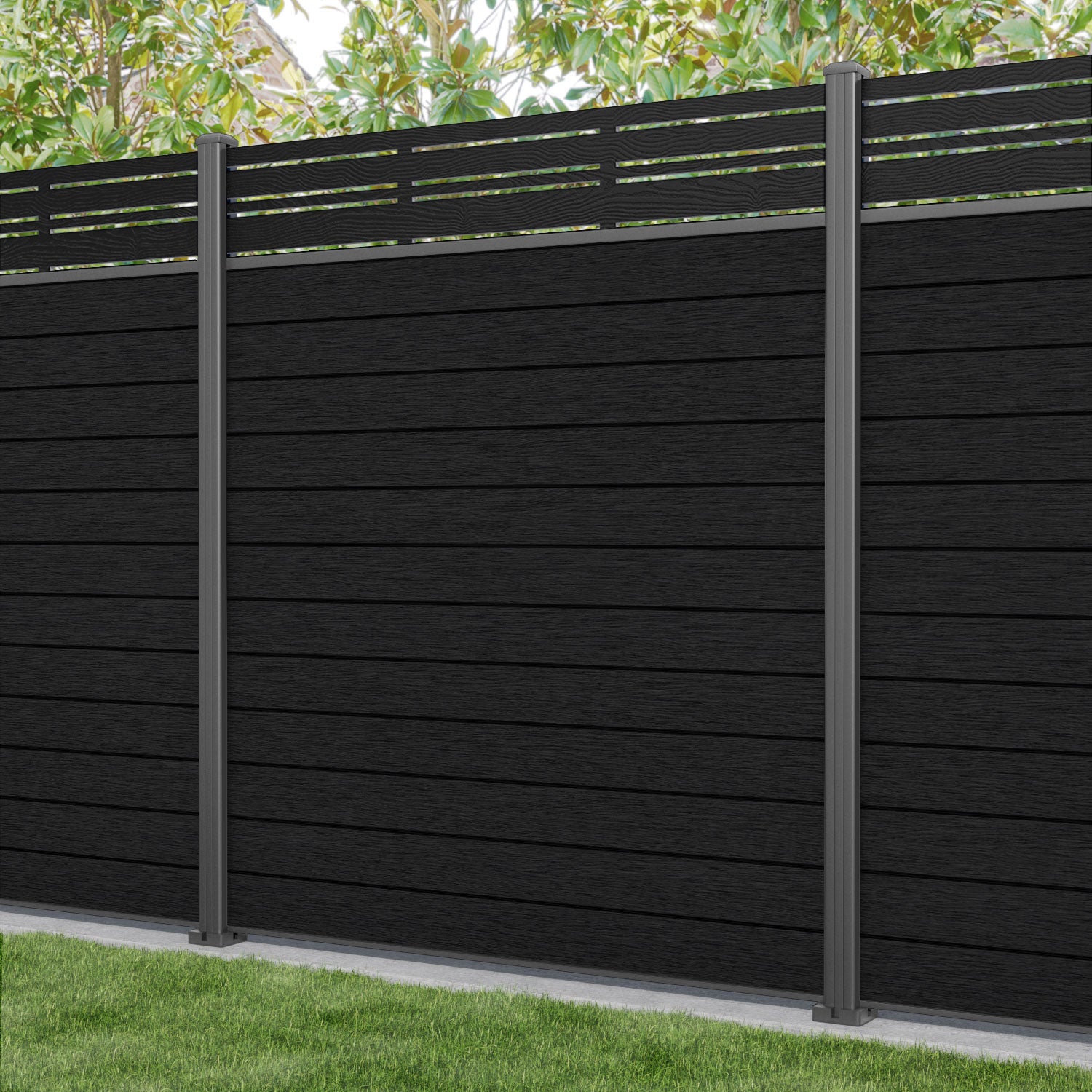 Fusion Linea Fence Panel - Black - with our aluminium posts