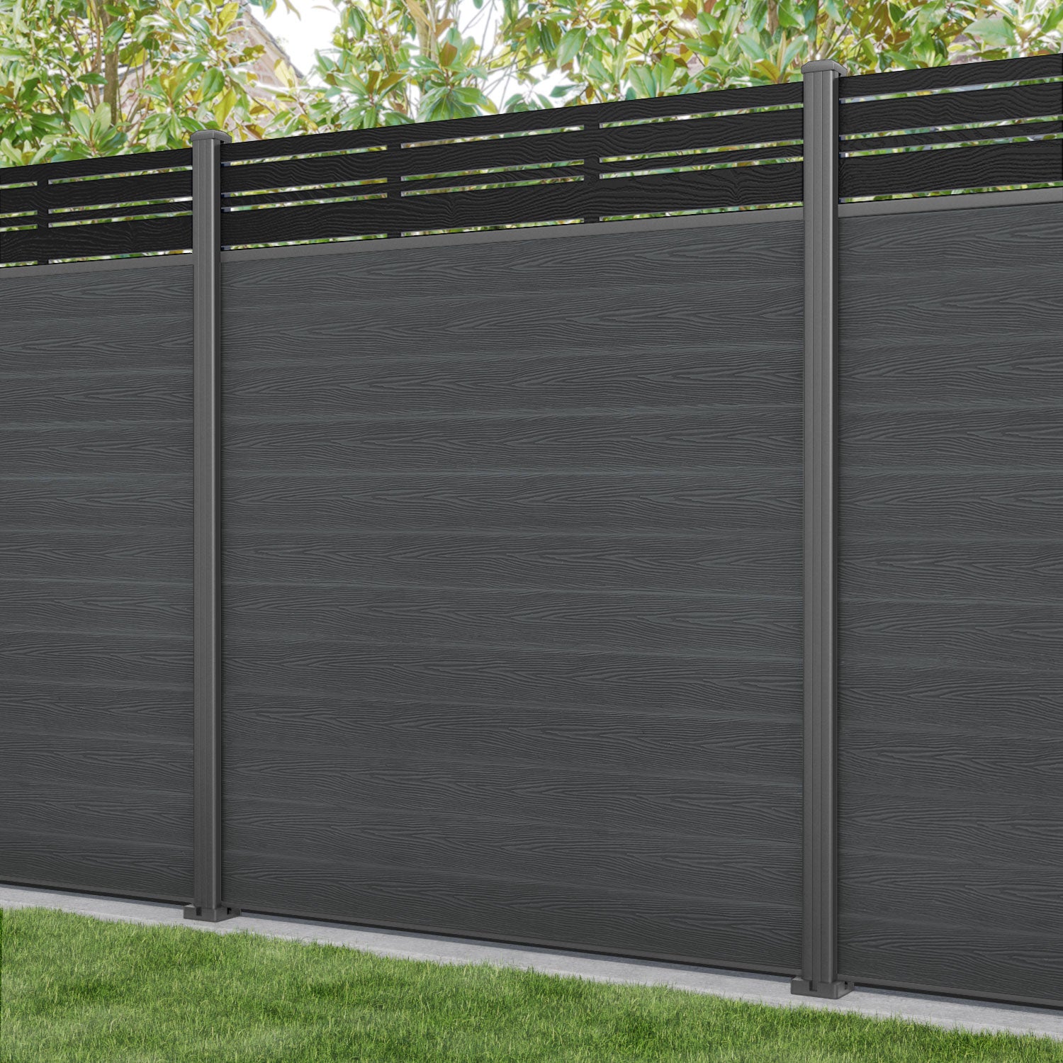 Classic Linea Fence Panel - Dark Grey - with our aluminium posts