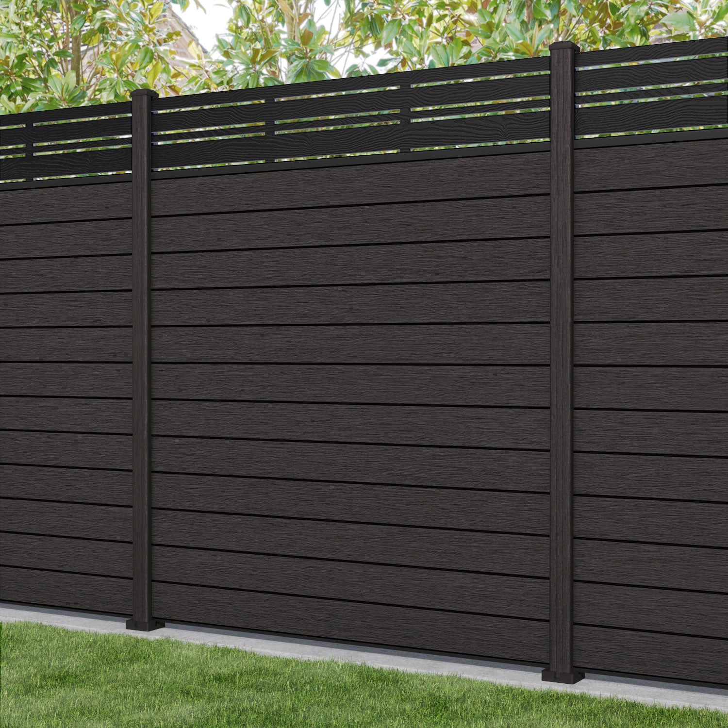 Fusion Linea Fence Panel - Dark Oak - with our composite posts