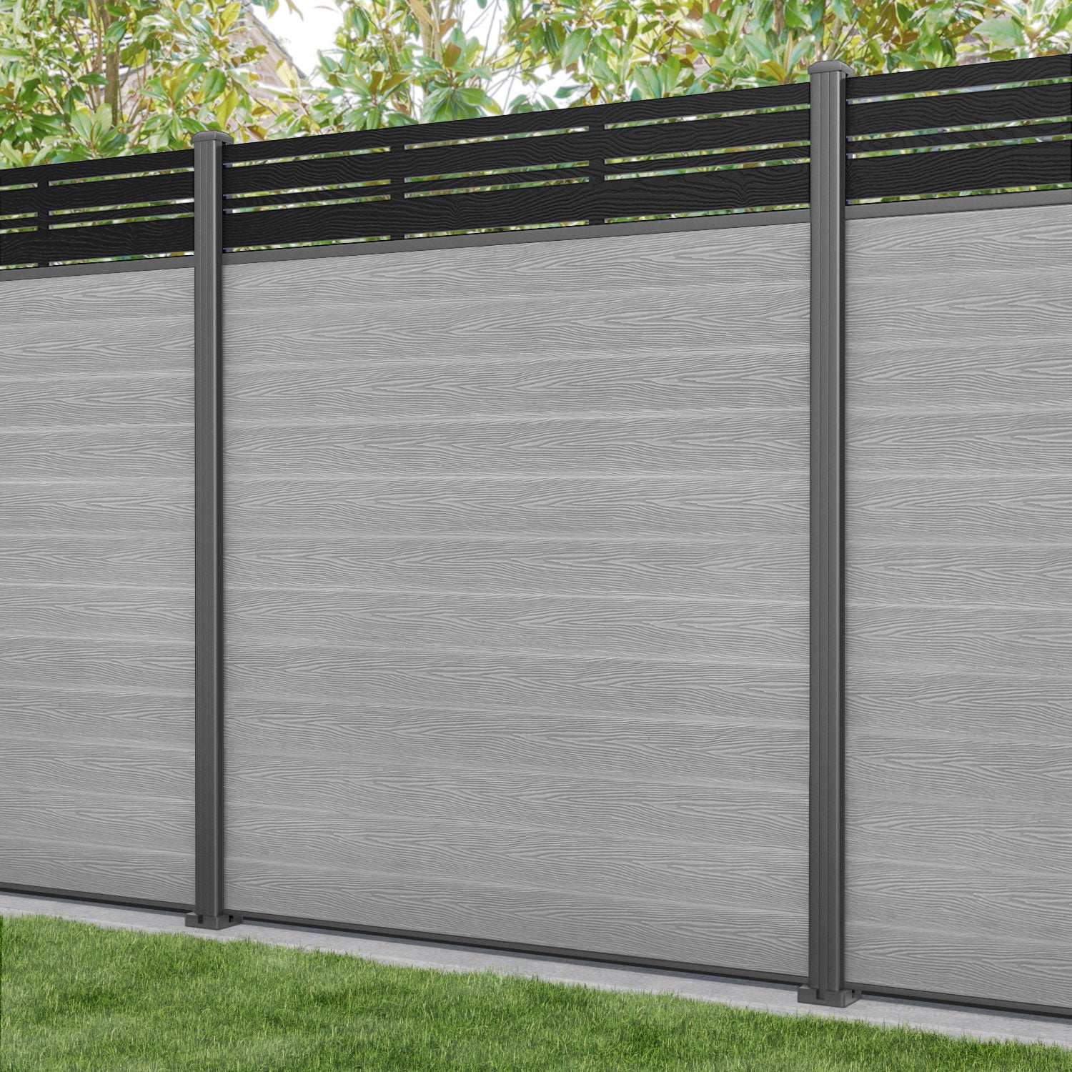 Classic Linea Fence Panel - Light Grey - with our aluminium posts