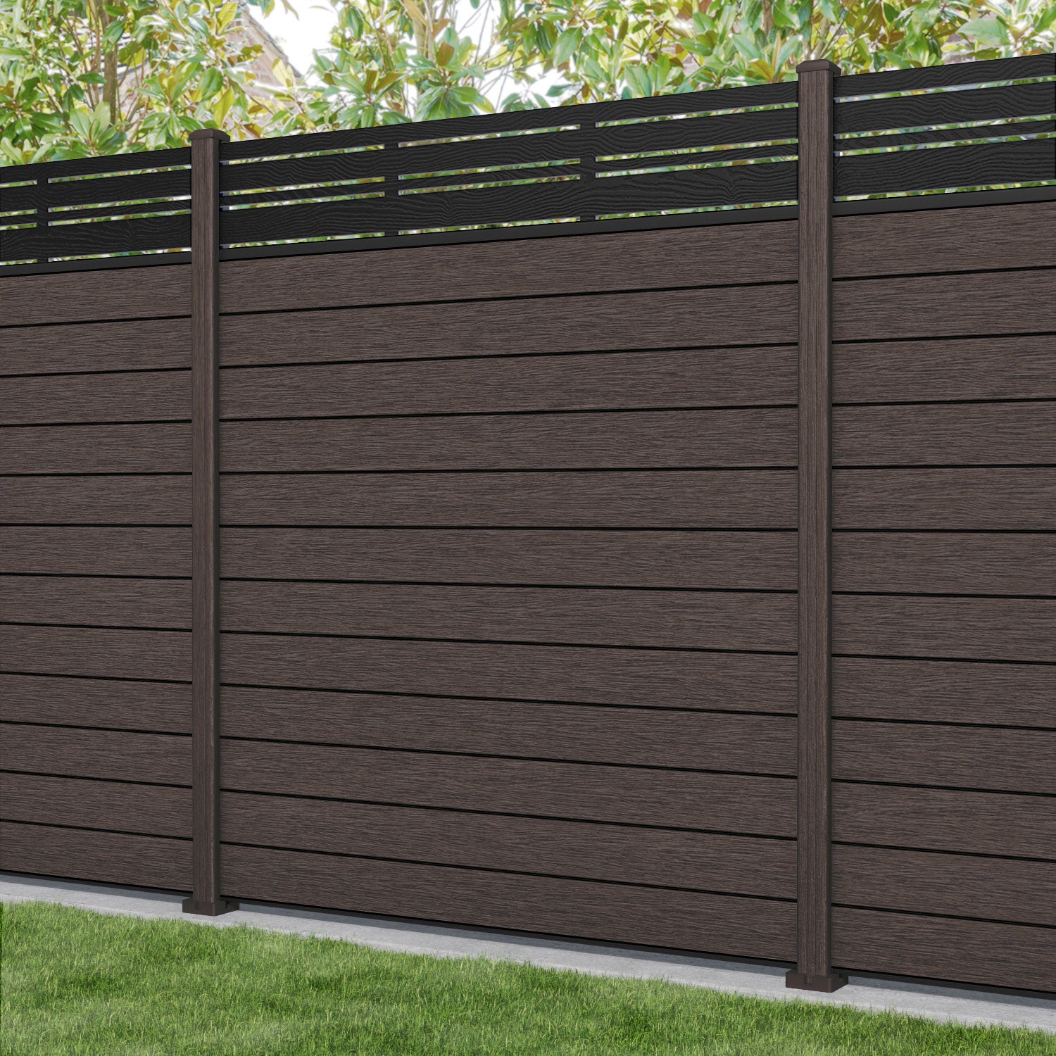 Fusion Linea Fence Panel - Mid Brown - with our composite posts