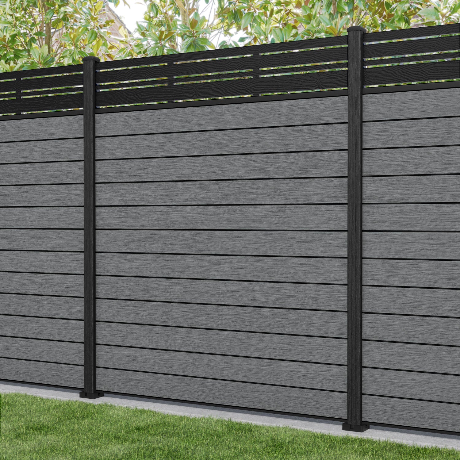 Fusion Linea Fence Panel - Mid Grey - with our composite posts