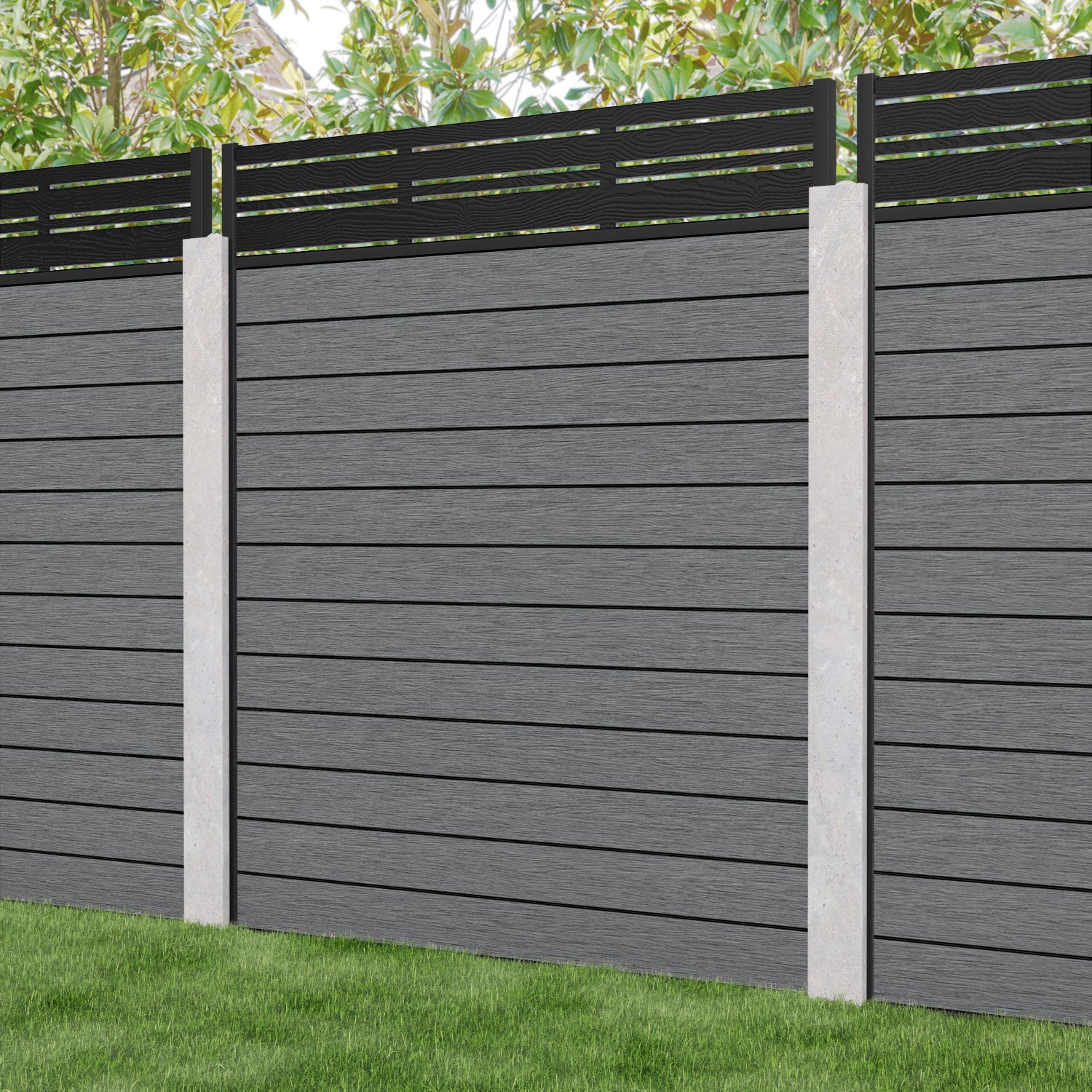 Fusion Linea Fence Panel - Mid Grey - for existing concrete posts