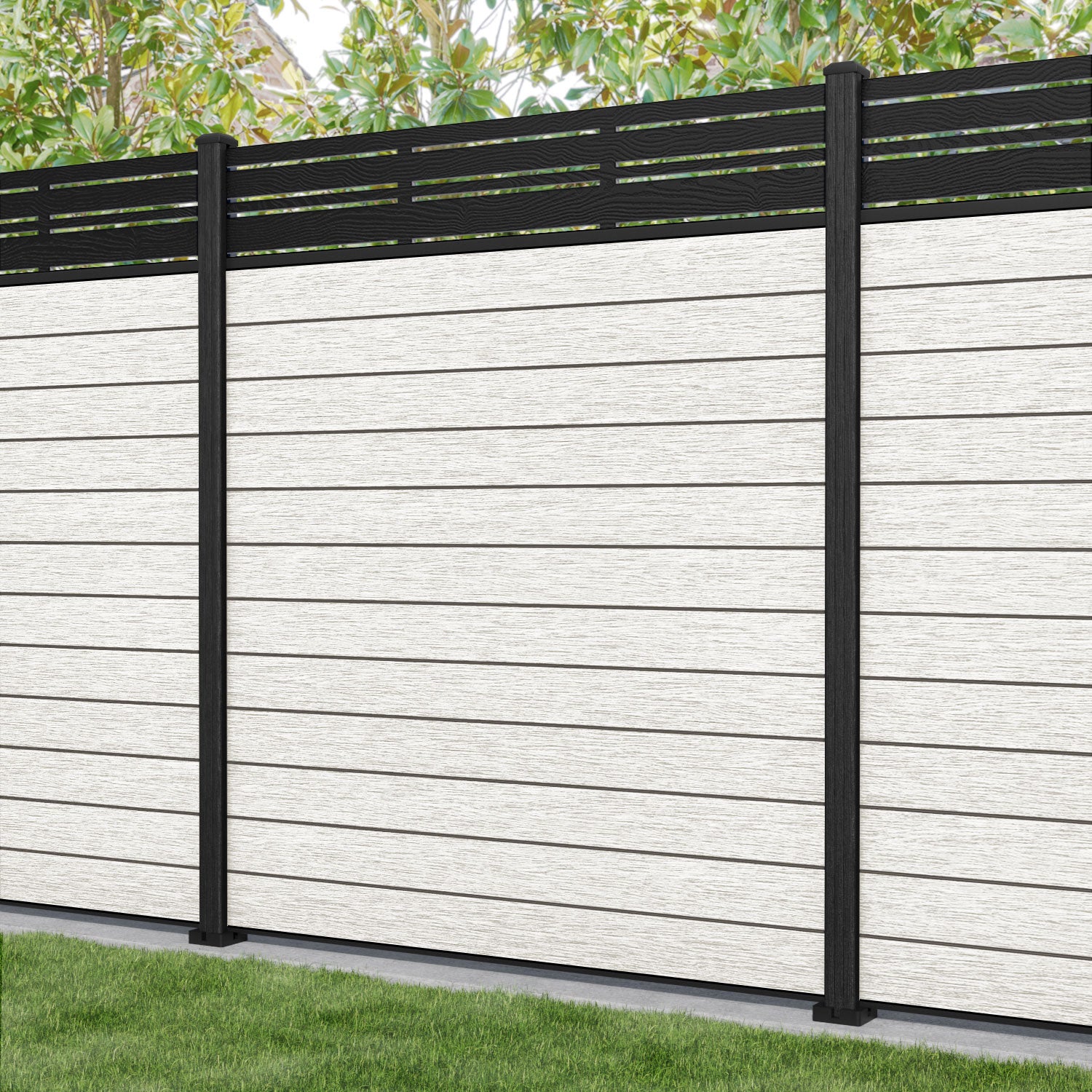 Fusion Linea Fence Panel - Light Stone - with our composite posts