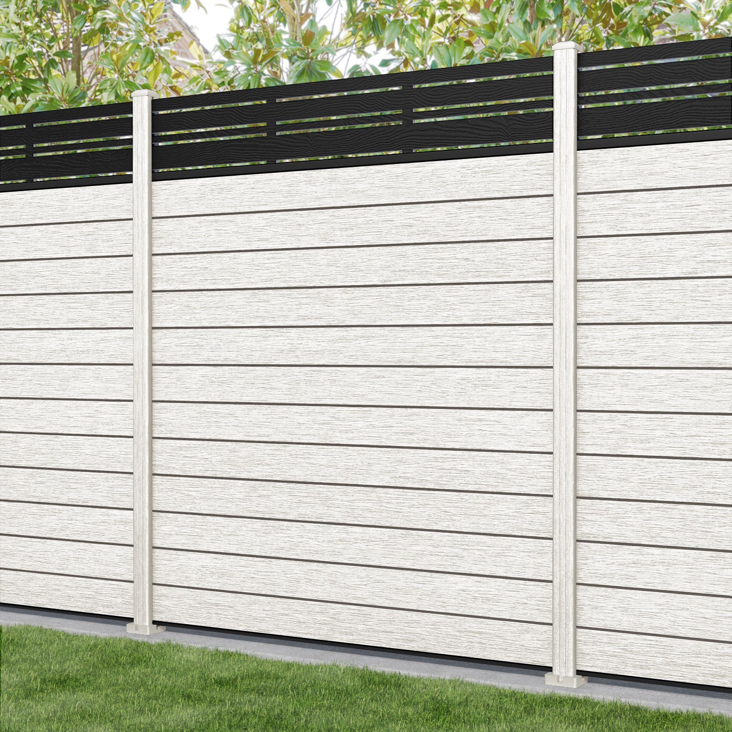 Fusion Linea Fence Panel - Light Stone - with our composite posts
