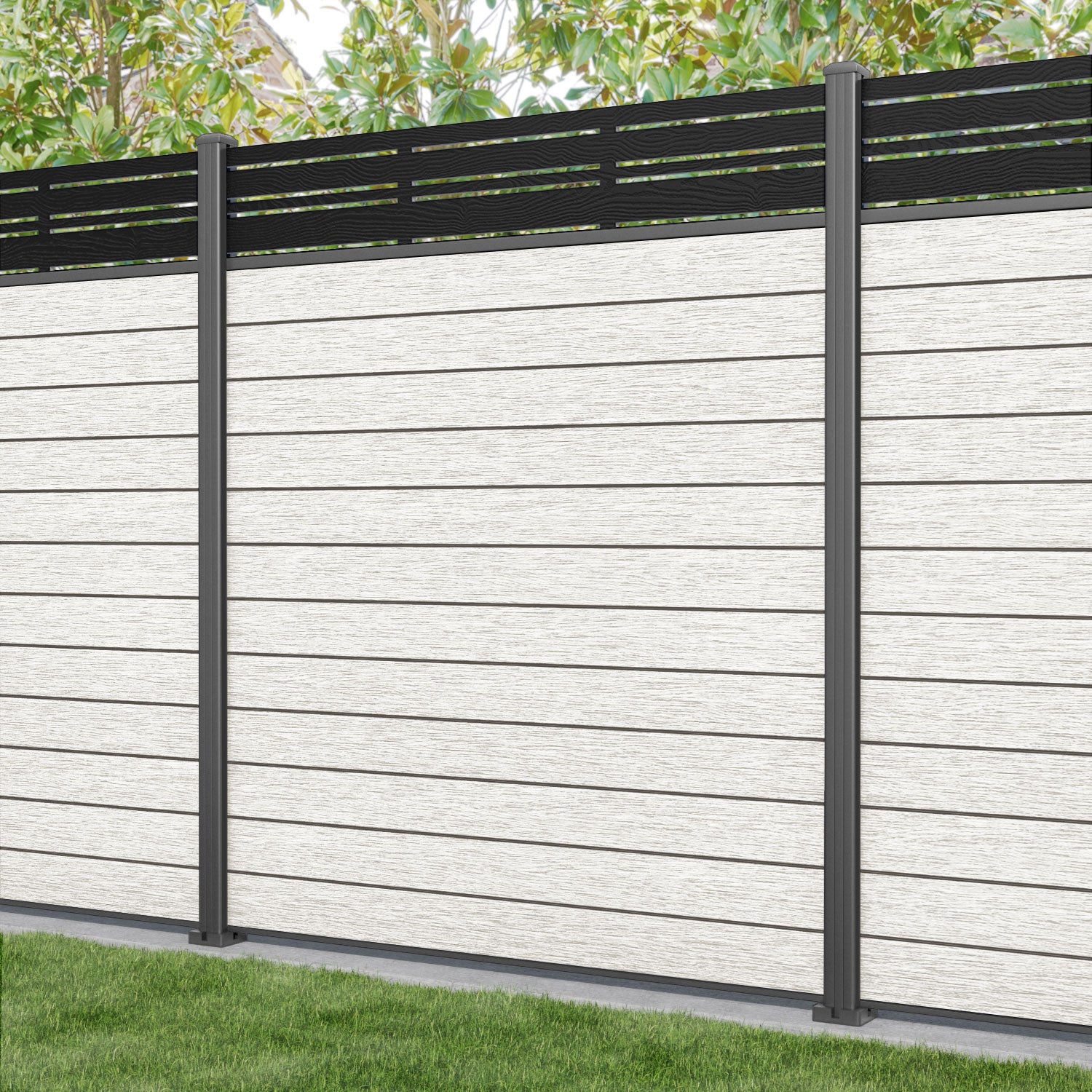 Fusion Linea Fence Panel - Light Stone - with our aluminium posts